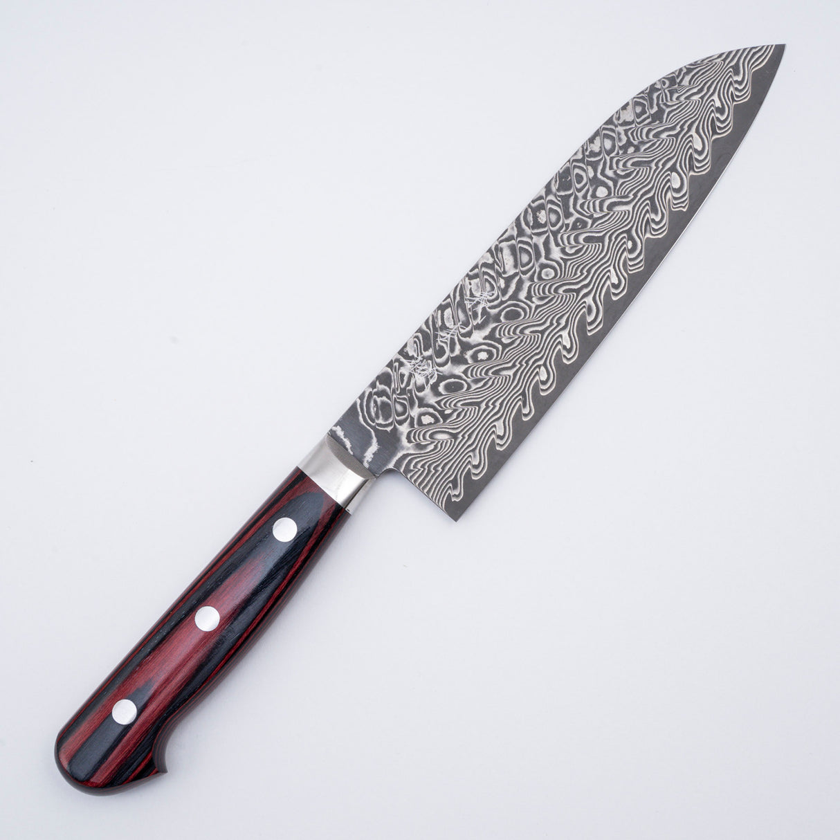 Yoshimi Kato SG2 Etched Black Damascus Santoku 175mm Western Handle