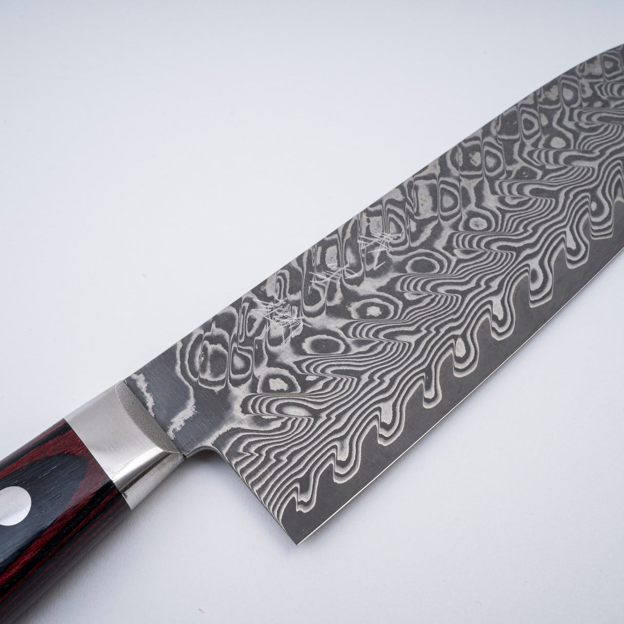 Yoshimi Kato SG2 Etched Black Damascus Santoku 175mm Western Handle