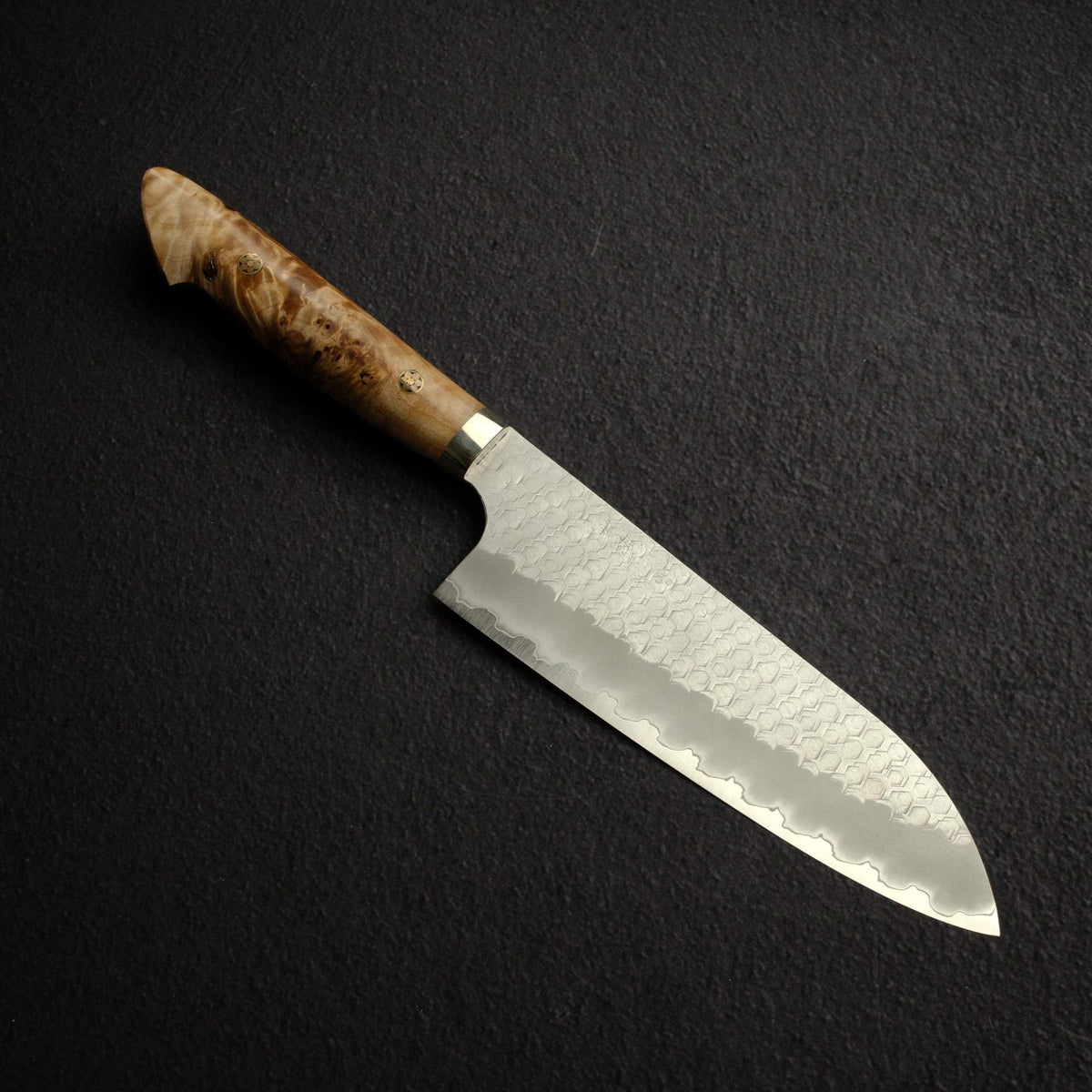 Nigara SG2 Tsuchime Matt Migaki Santoku 180mm Western Maple Burl