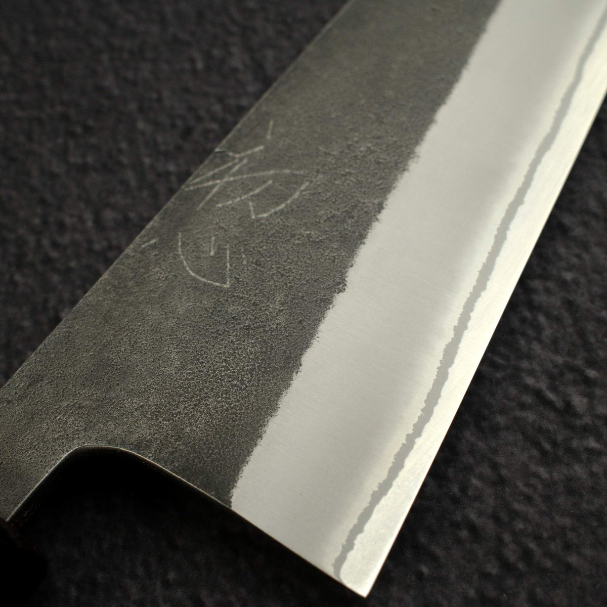 Yoshikane White 2 KU Nashiji Santoku 165mm Stainless Clad Ebony