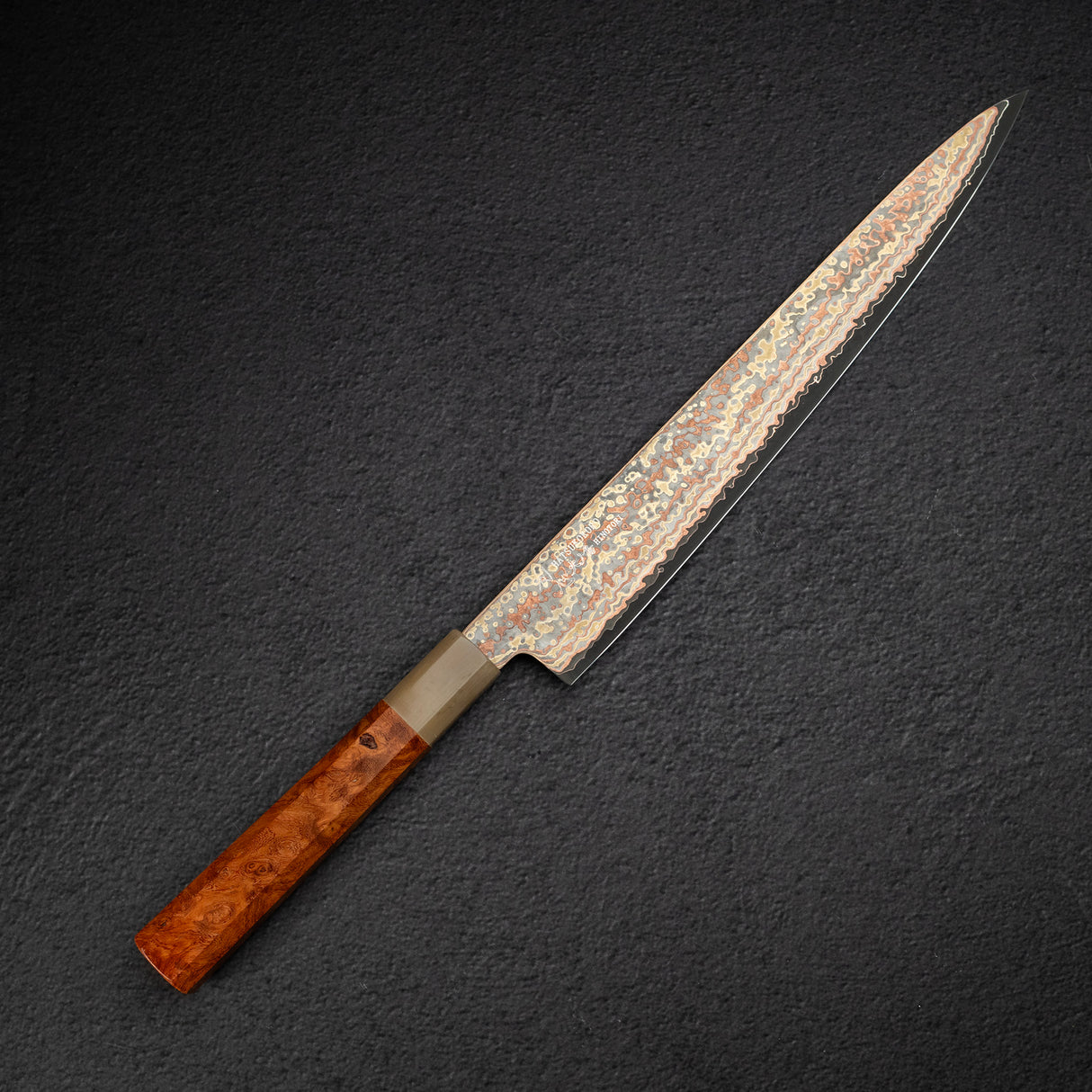 Hatsukokoro Hinotori V-Toku 2 Sujihiki 270mm Rainbow Damascus Finish