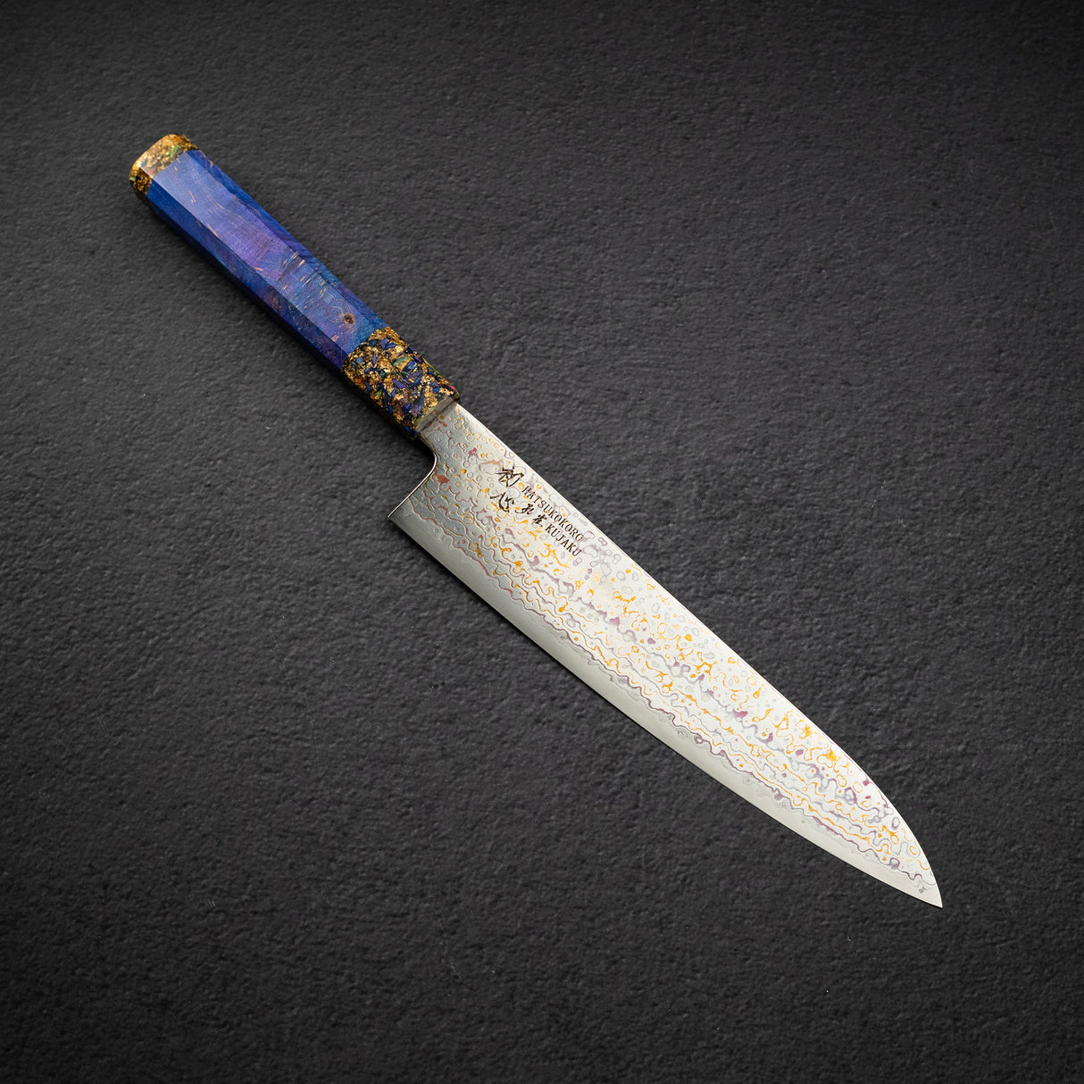 Hatsukokoro Kujaku V-Toku-2 Gyuto 210mm Rainbow Damascus Finish Purple