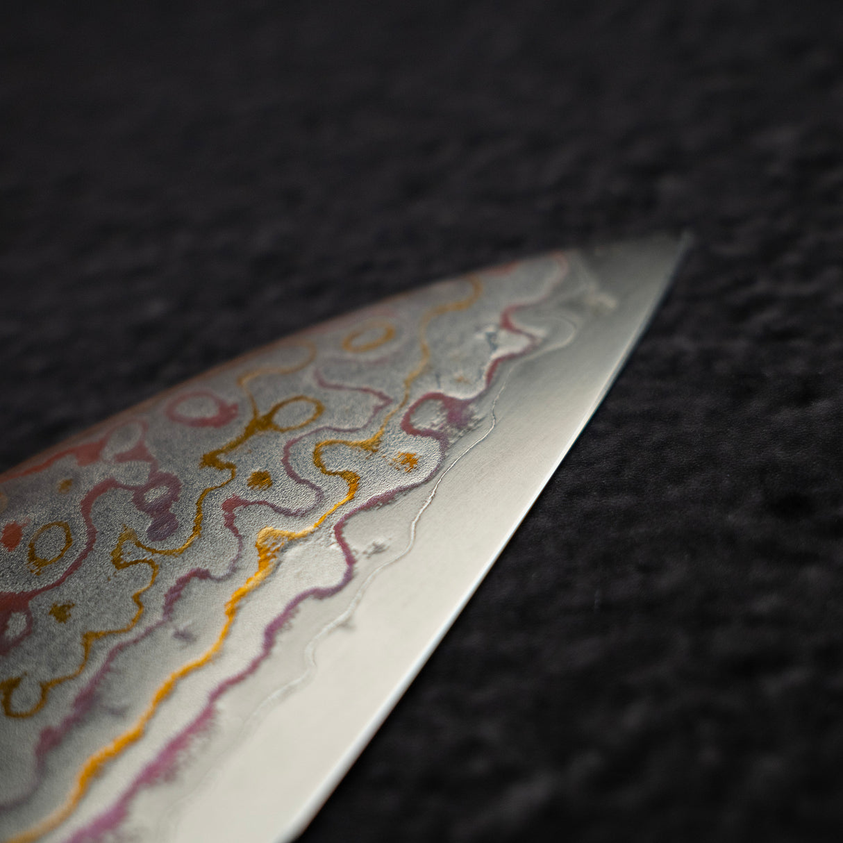 Hatsukokoro Kujaku V-Toku-2 Gyuto 210mm Rainbow Damascus Finish Purple