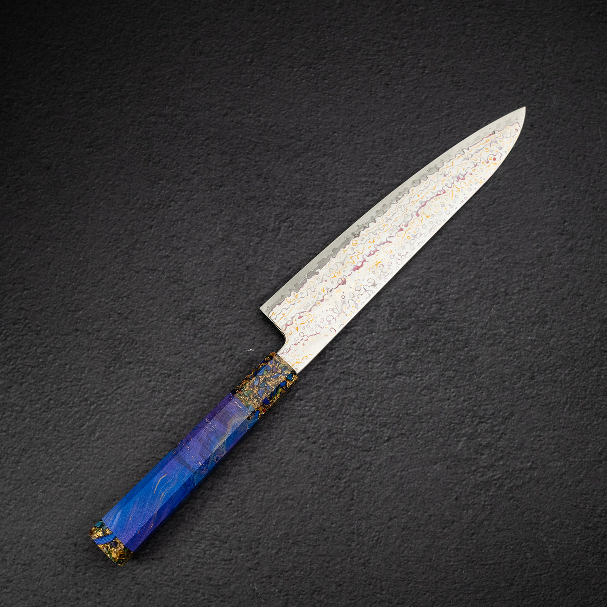 Hatsukokoro Kujaku V-Toku-2 Gyuto 210mm Rainbow Damascus Finish Purple