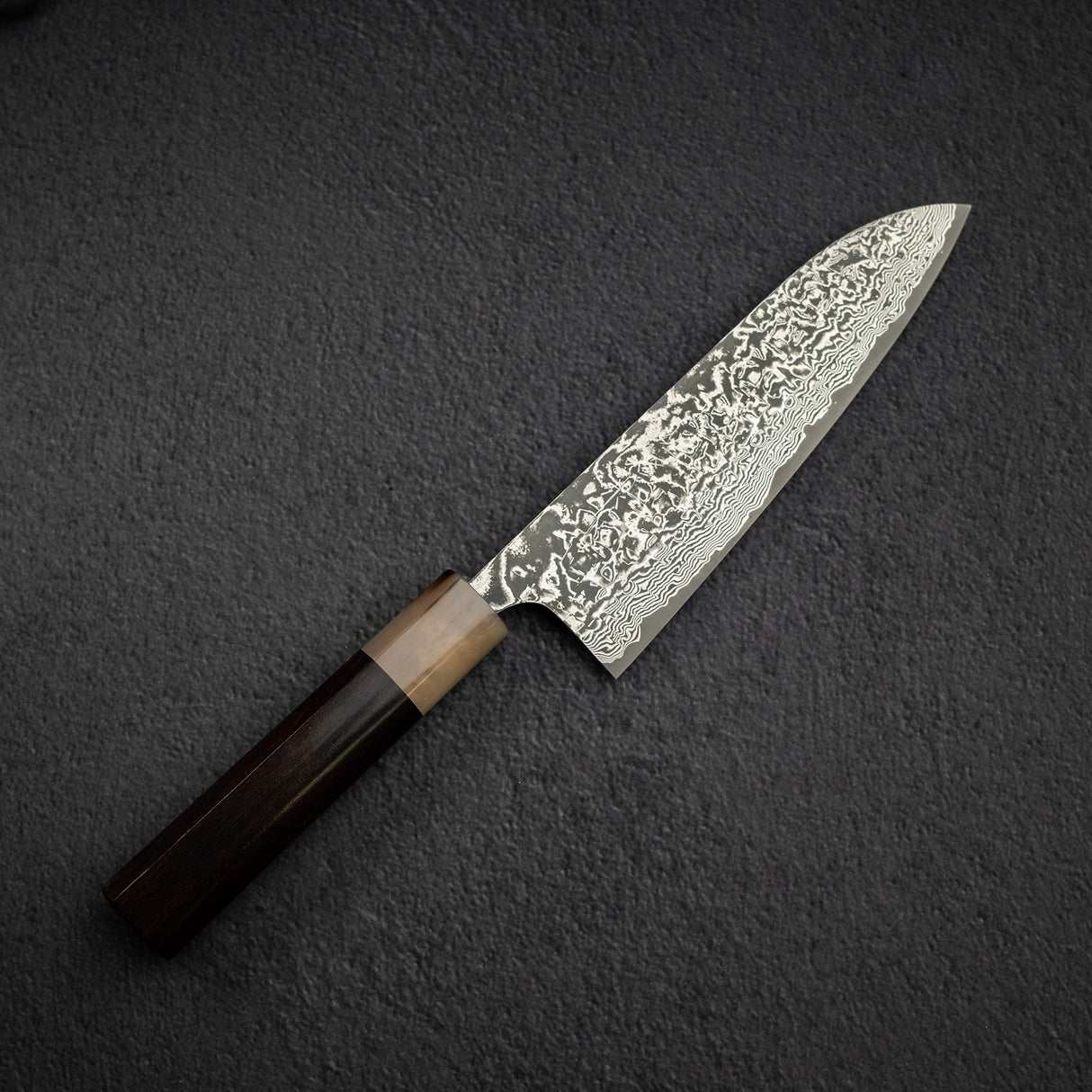 佐治武士 SG2 黑大馬士革三德刀 180mm 鐵木柄 + 非洲紫檀木鞘