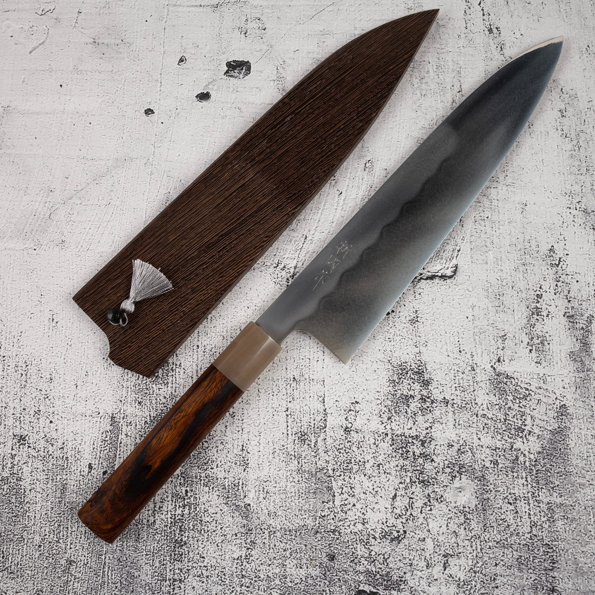 Xinguo ApexUltra Honyaki Gyuto 240mm Heart Shape Ironwood Marble Horn Ferrule Handle
