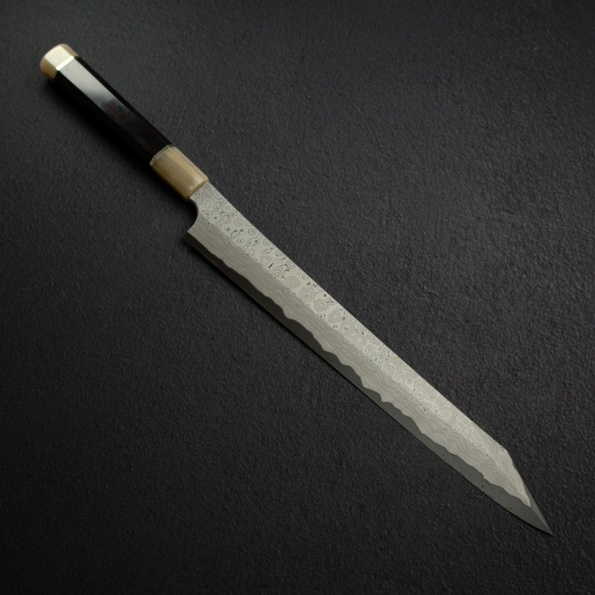Nigara Anmon Kurozome Blue 2 Damascus Kiritsuke Yanagiba 330mm
