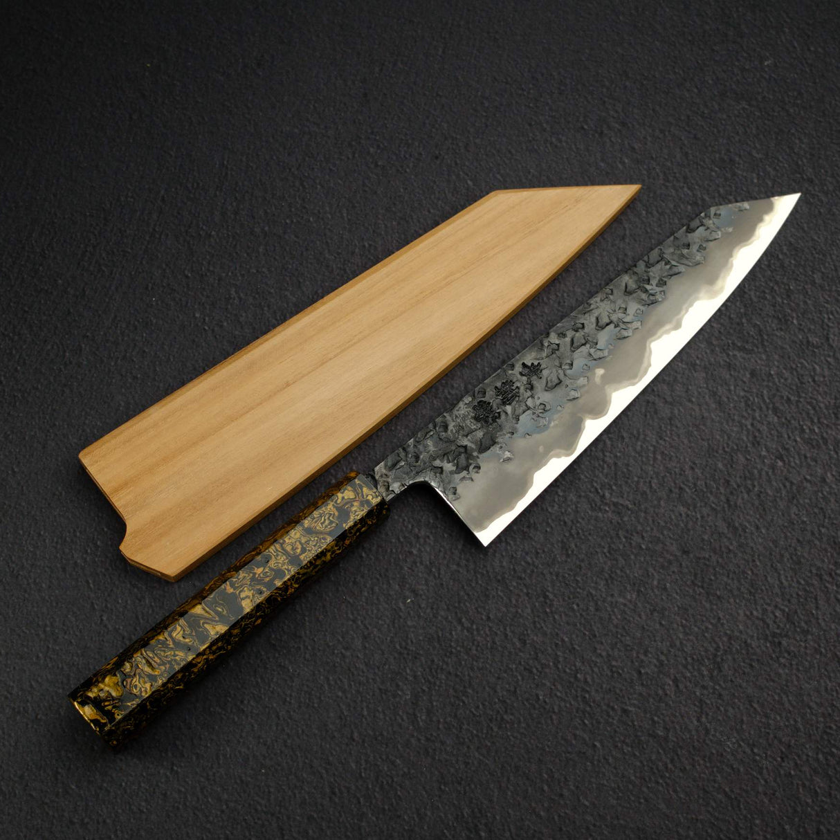 Kisuke x Xinguo Blue 1 Tsuchime K-tip Gyuto 210mm w/ Saya & Urushi Handle