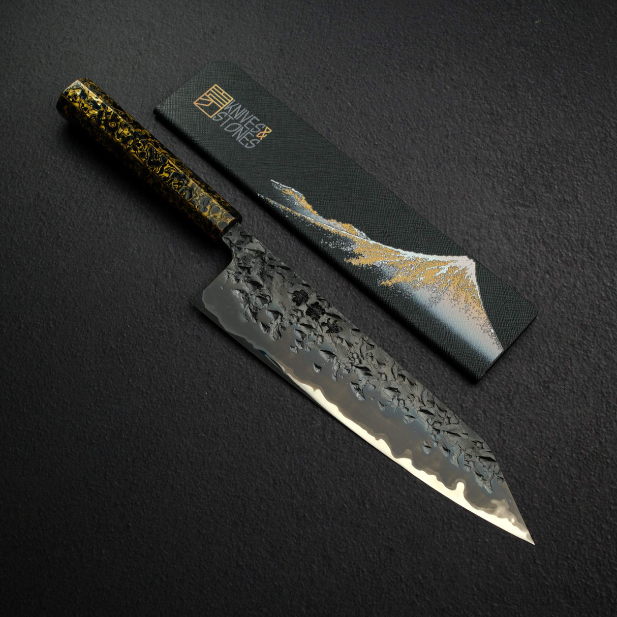 Kisuke x Xinguo Blue 1 Tsuchime K-tip Gyuto 240mm w/ Magnetic Guard & Urushi Handle