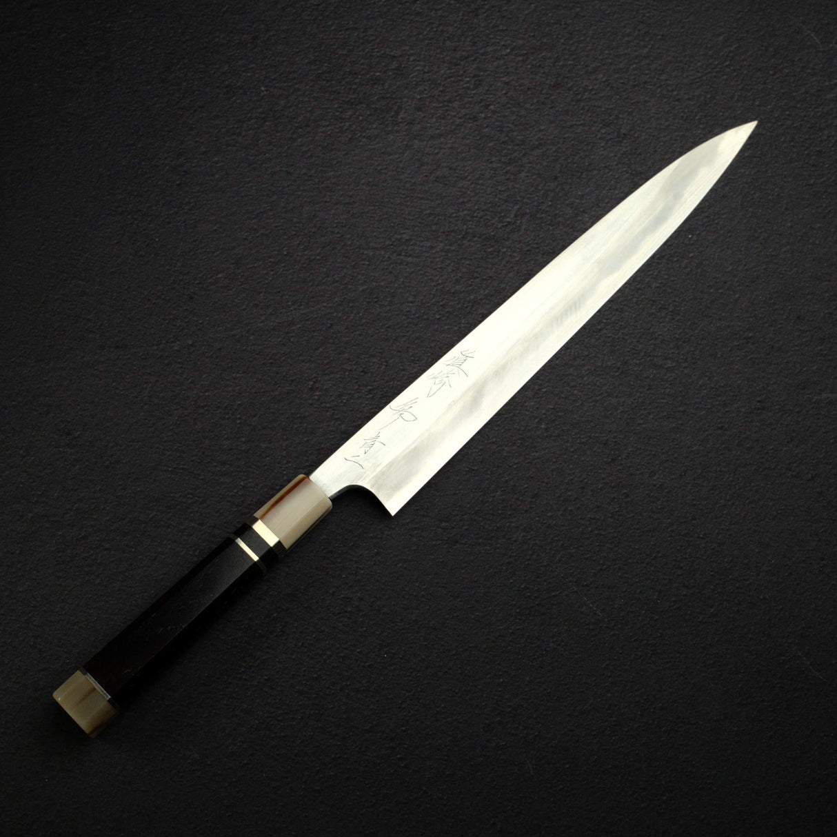 真崎 青鋼二號 鏡面 柳刃 300mm 附三層間隔黑檀木手柄及刀鞘