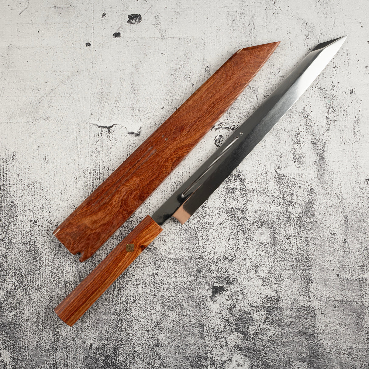 Exotic: Yoshikazu Ikeda Blue #1 Mizu-Honyaki K-tip Yanagiba 300mm with Blood Groove Pau Rosa Set