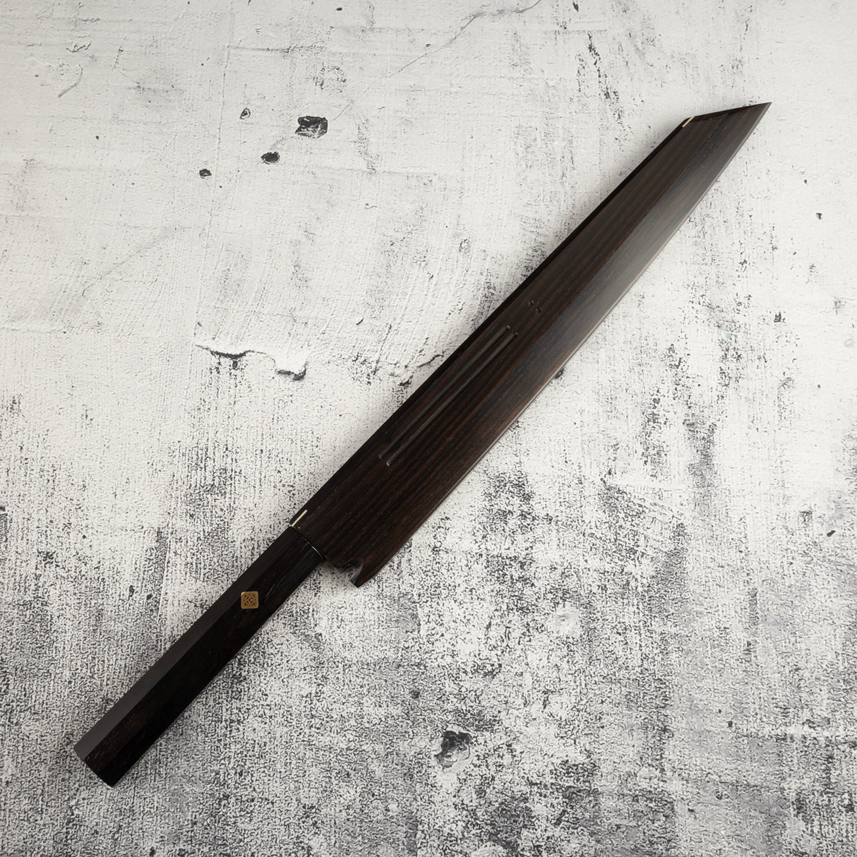 Exotic: Yoshikazu Ikeda Blue #1 Mizu-Honyaki K-tip Yanagiba 300mm with Blood Groove Ebony Set