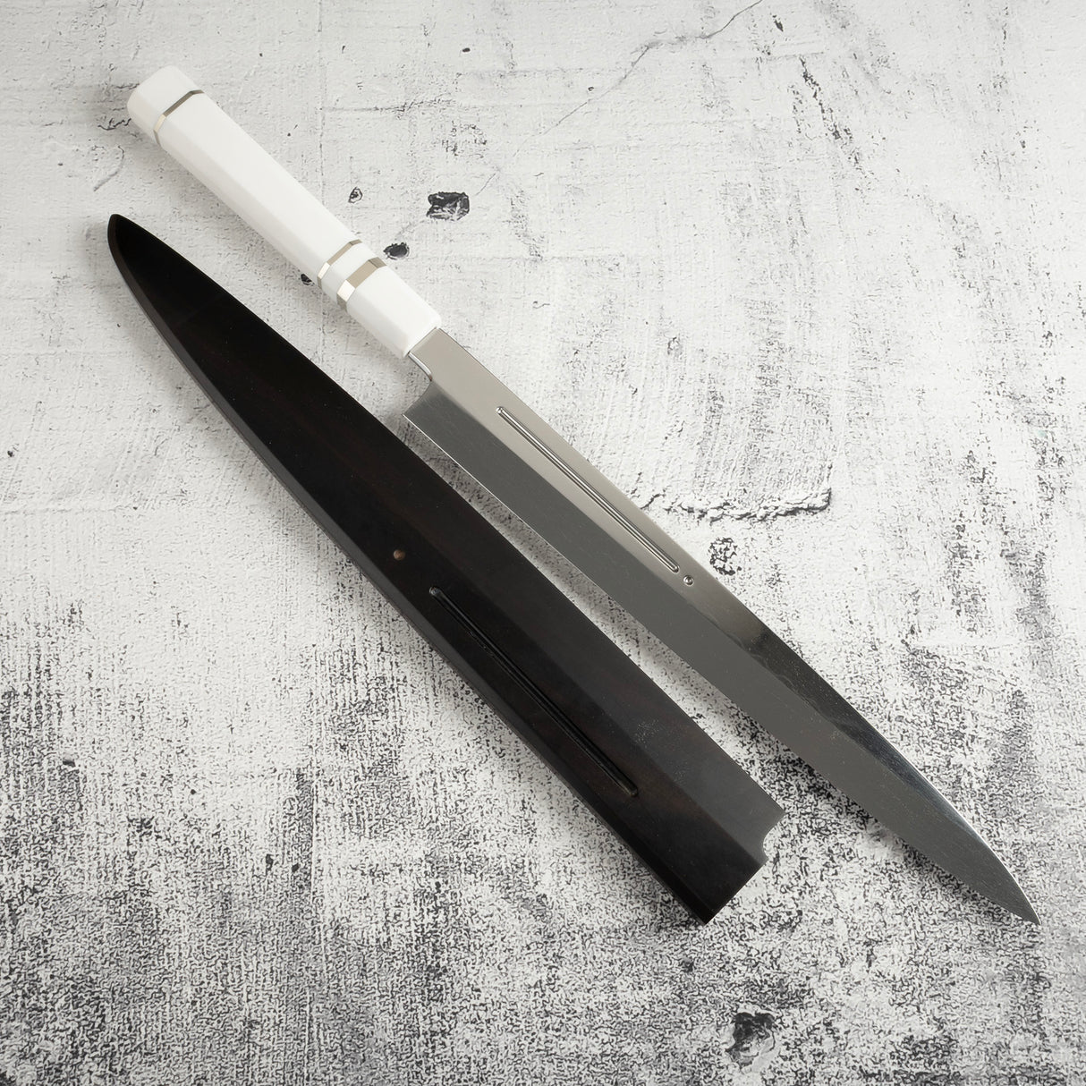 Exotic: Yoshikazu Ikeda Blue #1 Mizu-Honyaki Yanagiba 300mm / Moribashi Set #1