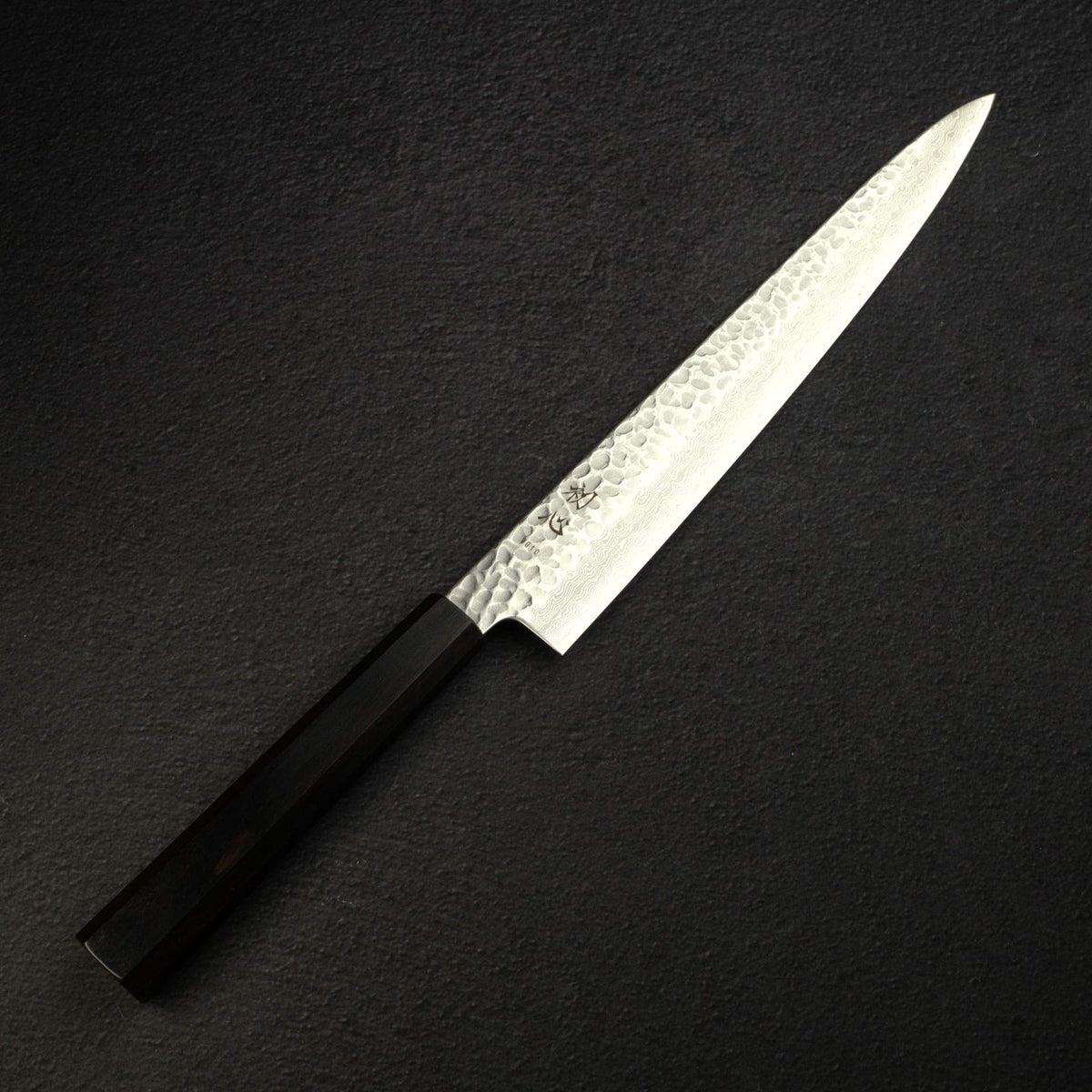 Hatsukokoro Hayabusa VG10 Damascus Tsuchime Sujihiki 270mm Ebony Handle