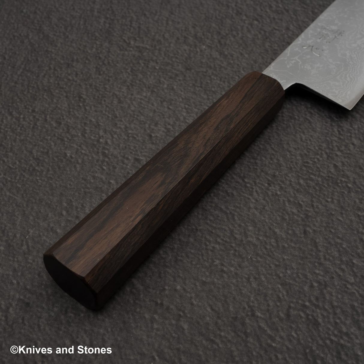 Hatsukokoro Blue 2 Damascus Migaki Santoku 180mm Ebony Handle