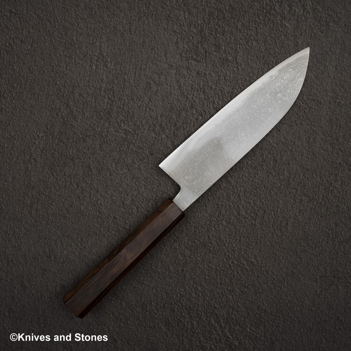 Hatsukokoro Blue 2 Damascus Migaki Santoku 180mm Ebony Handle