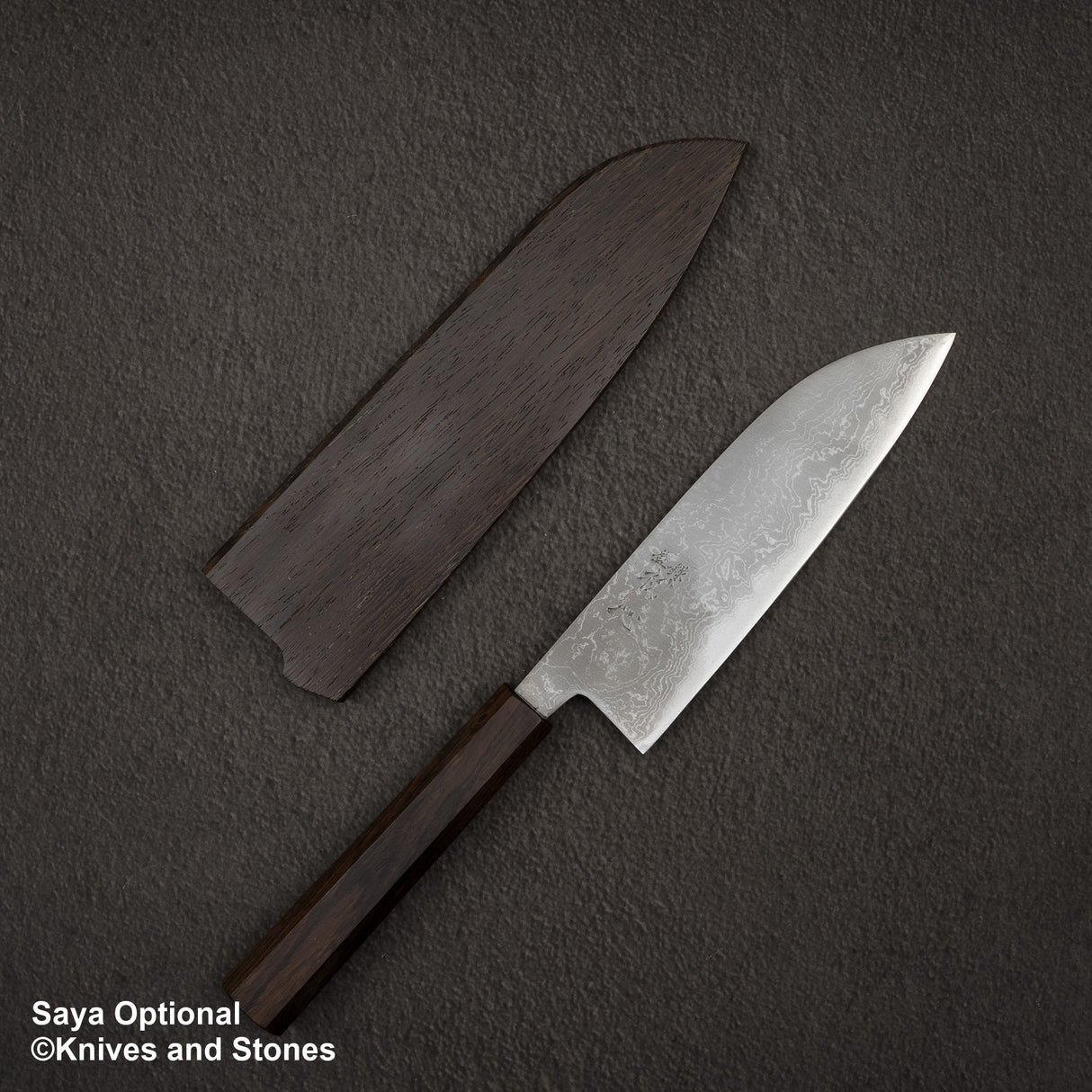 Hatsukokoro Blue 2 Damascus Migaki Santoku 180mm Ebony Handle