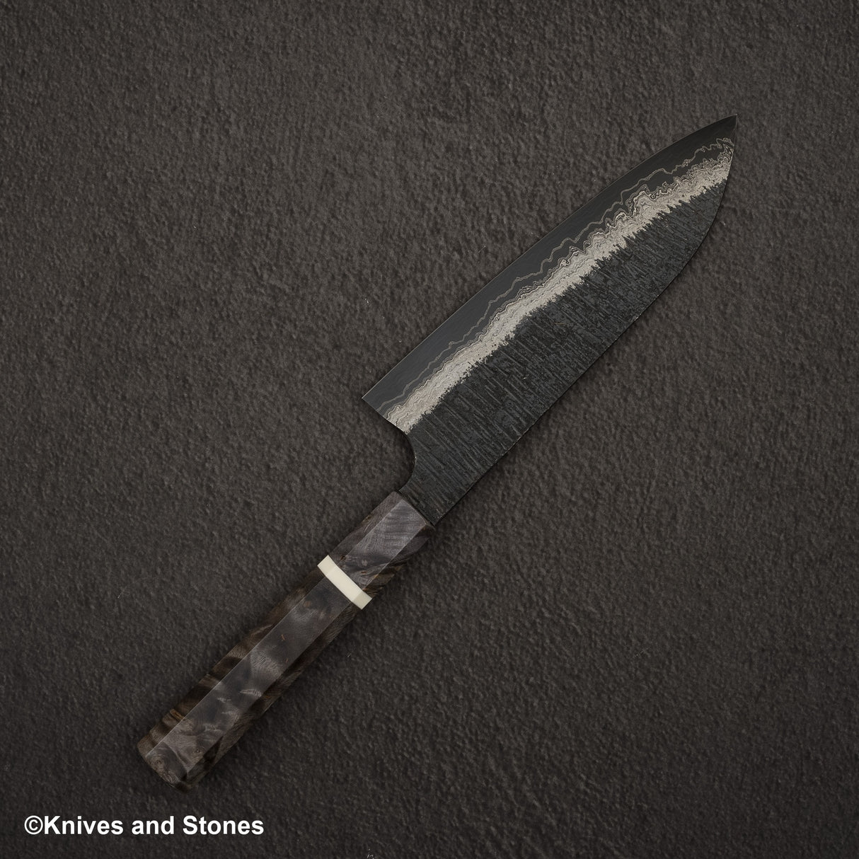 Hatsukokoro Itadaki Blue2 & White2 Dual Core Damasccus Tsushime Santoku 180 mm with Saya