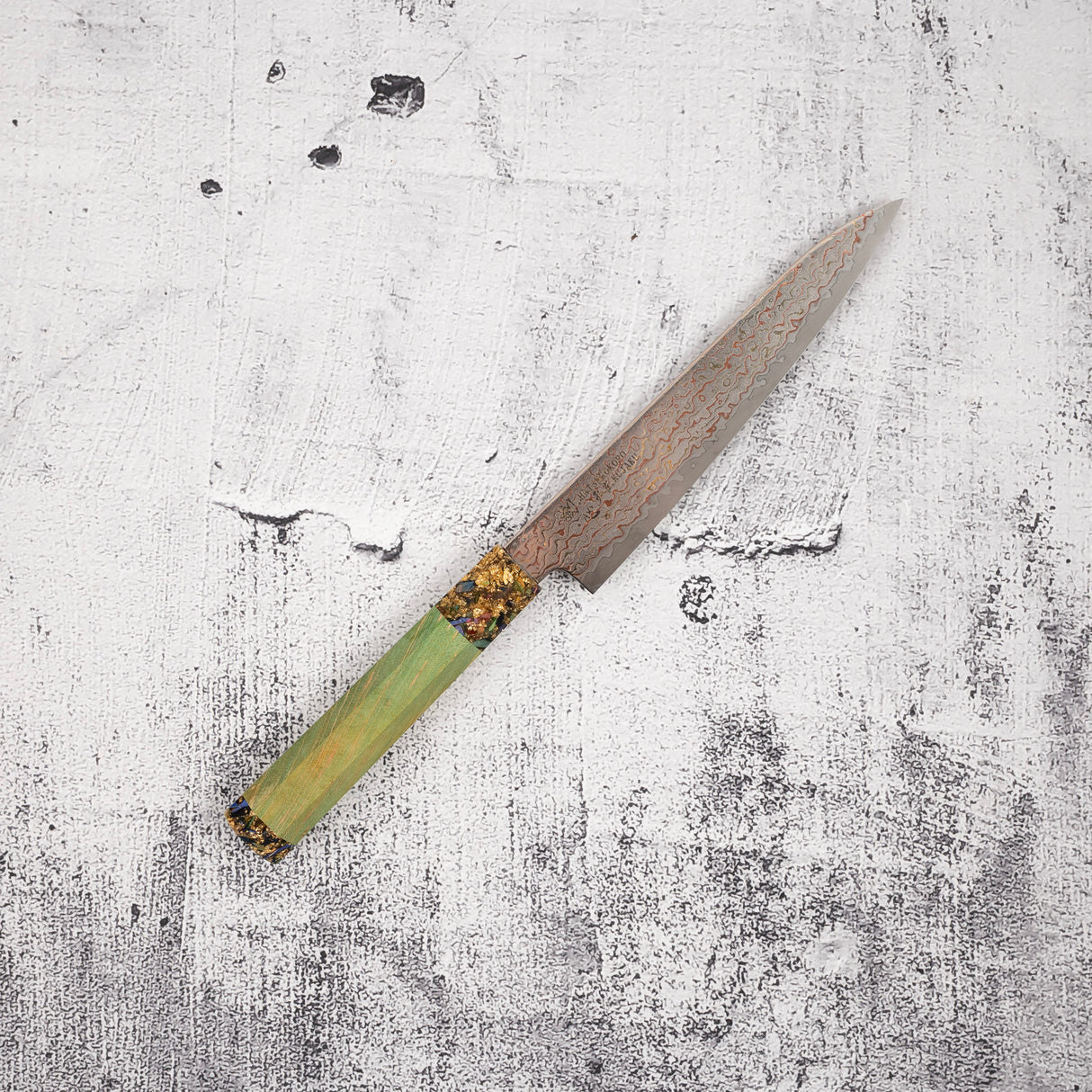 初心 孔雀 V-Toku-2 小刀 150mm 彩虹大馬士革紋 綠色