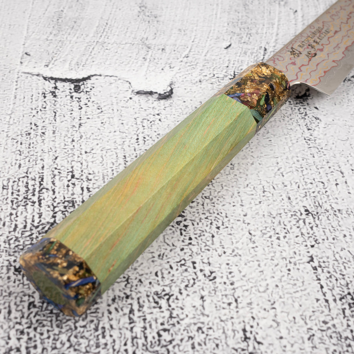 初心 孔雀 V-Toku-2 小刀 150mm 彩虹大馬士革紋 綠色