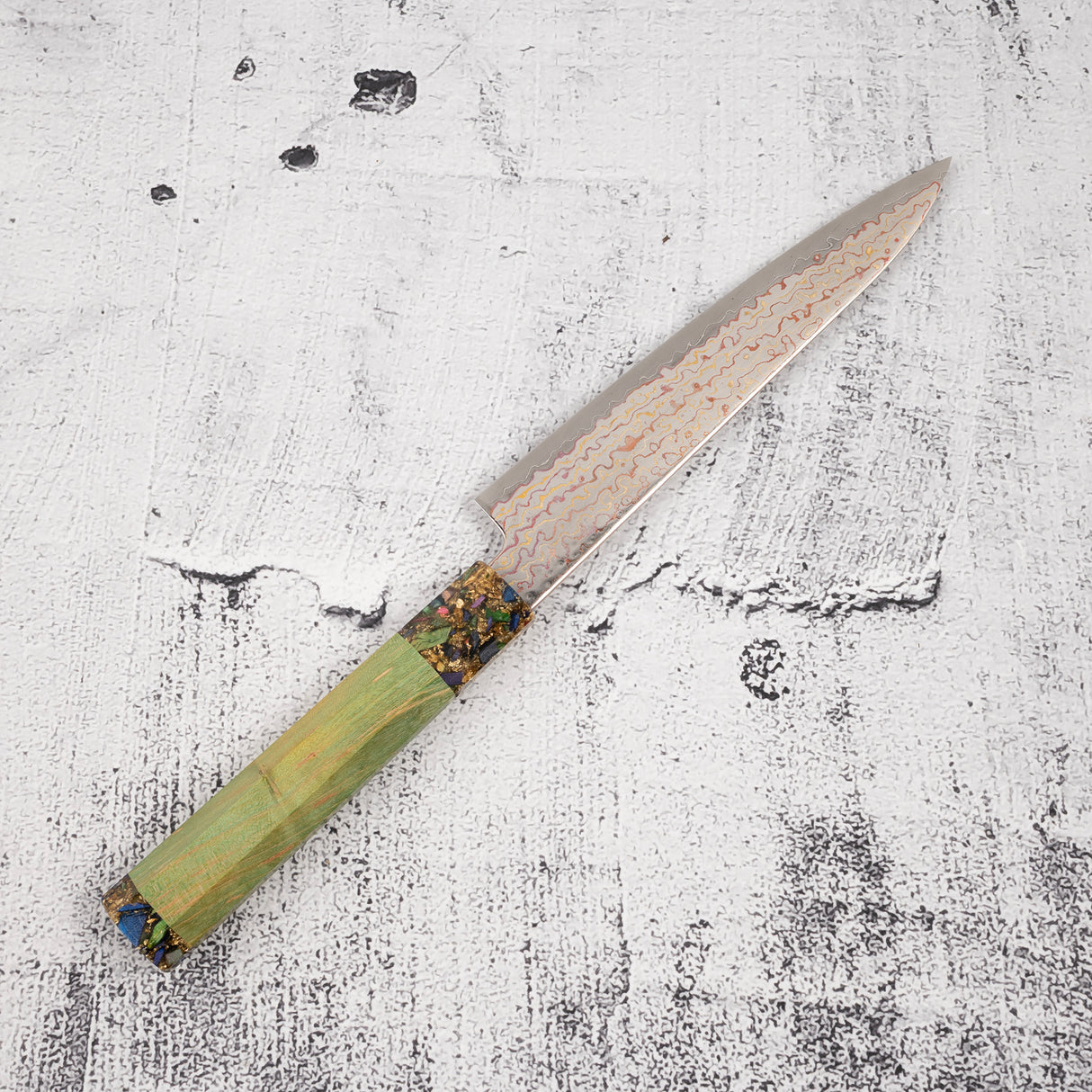 初心 孔雀 V-Toku-2 小刀 150mm 彩虹大馬士革紋 綠色