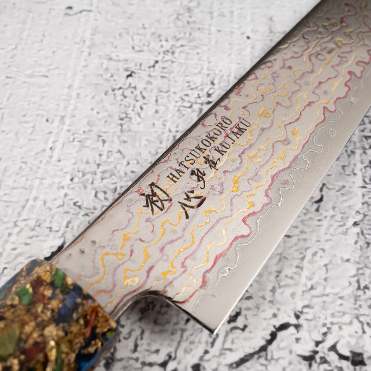 初心孔雀 V-Toku-2 小刀 150mm 彩虹大馬士革紋 紫色