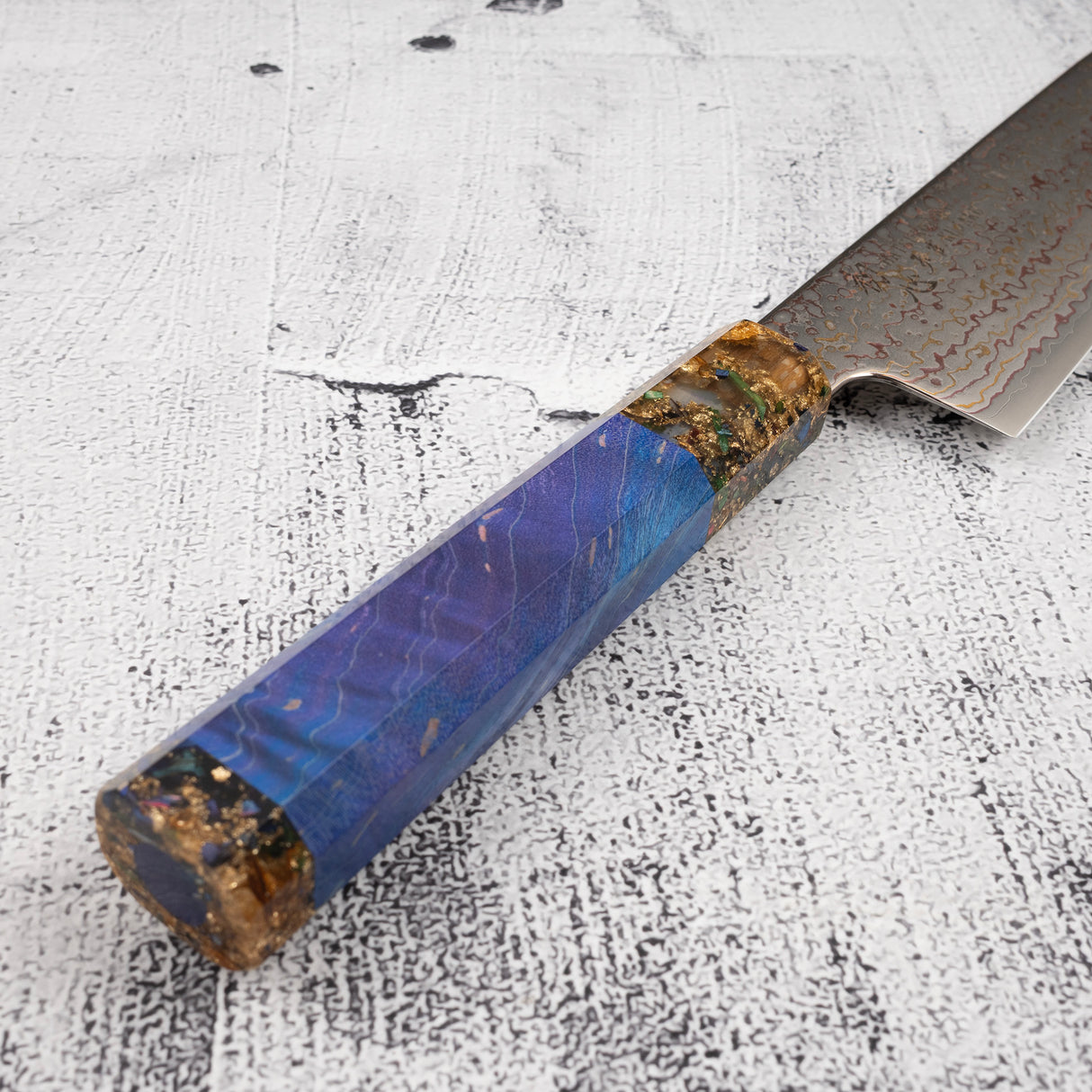 Hatsukokoro Kujaku V-Toku-2 Santoku 180mm Rainbow Damascus Finish