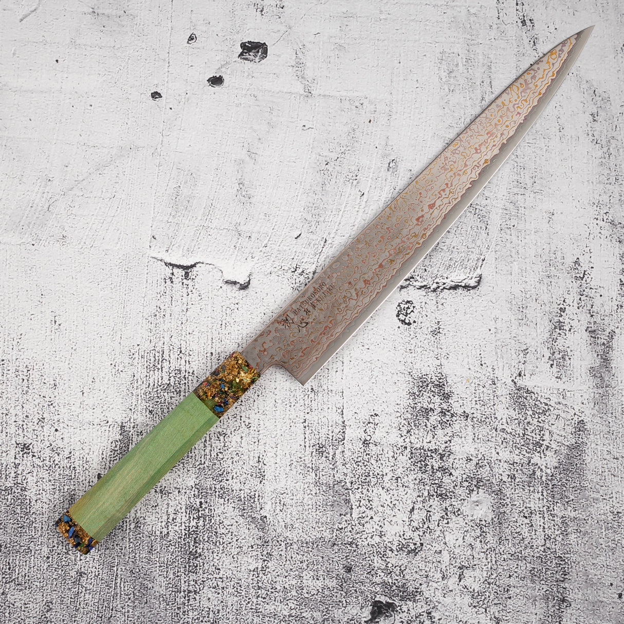 初心 孔雀 V-Toku-2 柳刃 270mm 彩虹大馬士革紋 綠色