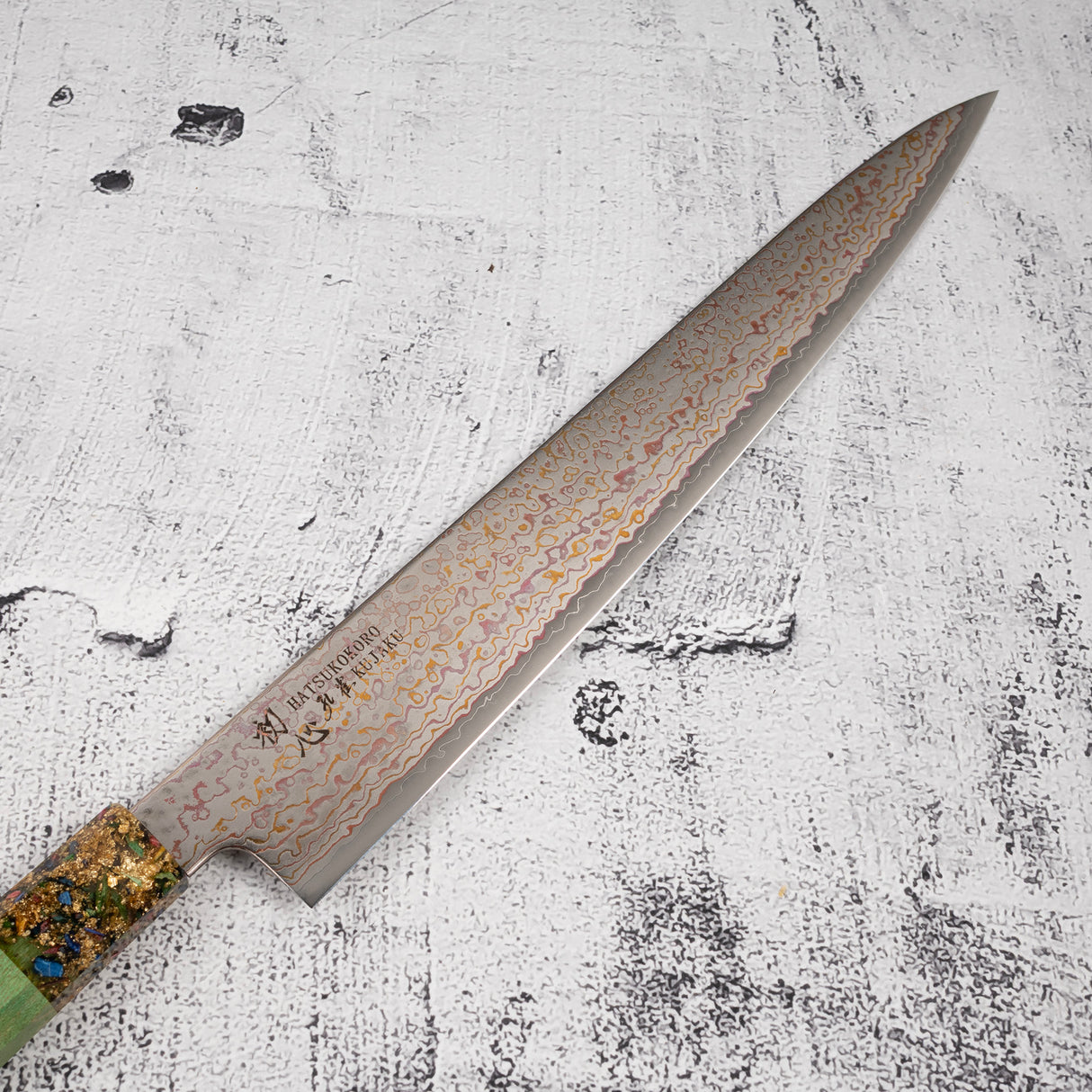 初心 孔雀 V-Toku-2 柳刃 270mm 彩虹大馬士革紋 綠色