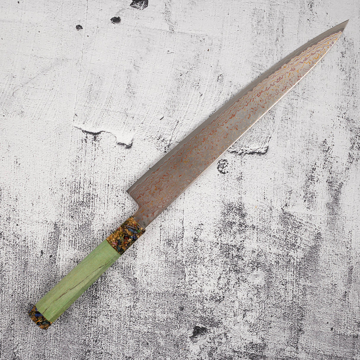 初心 孔雀 V-Toku-2 柳刃 270mm 彩虹大馬士革紋 綠色