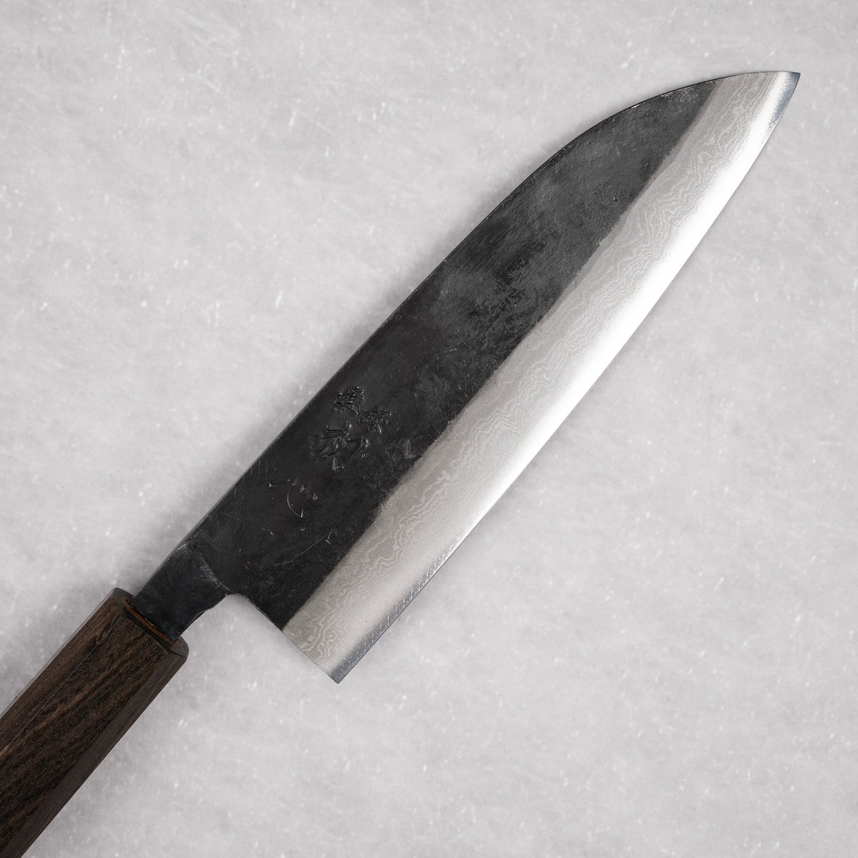 Hatsukokoro Shikkoku Blue 2 Kurouchi Damascus Santoku 165mm Ebony Handle