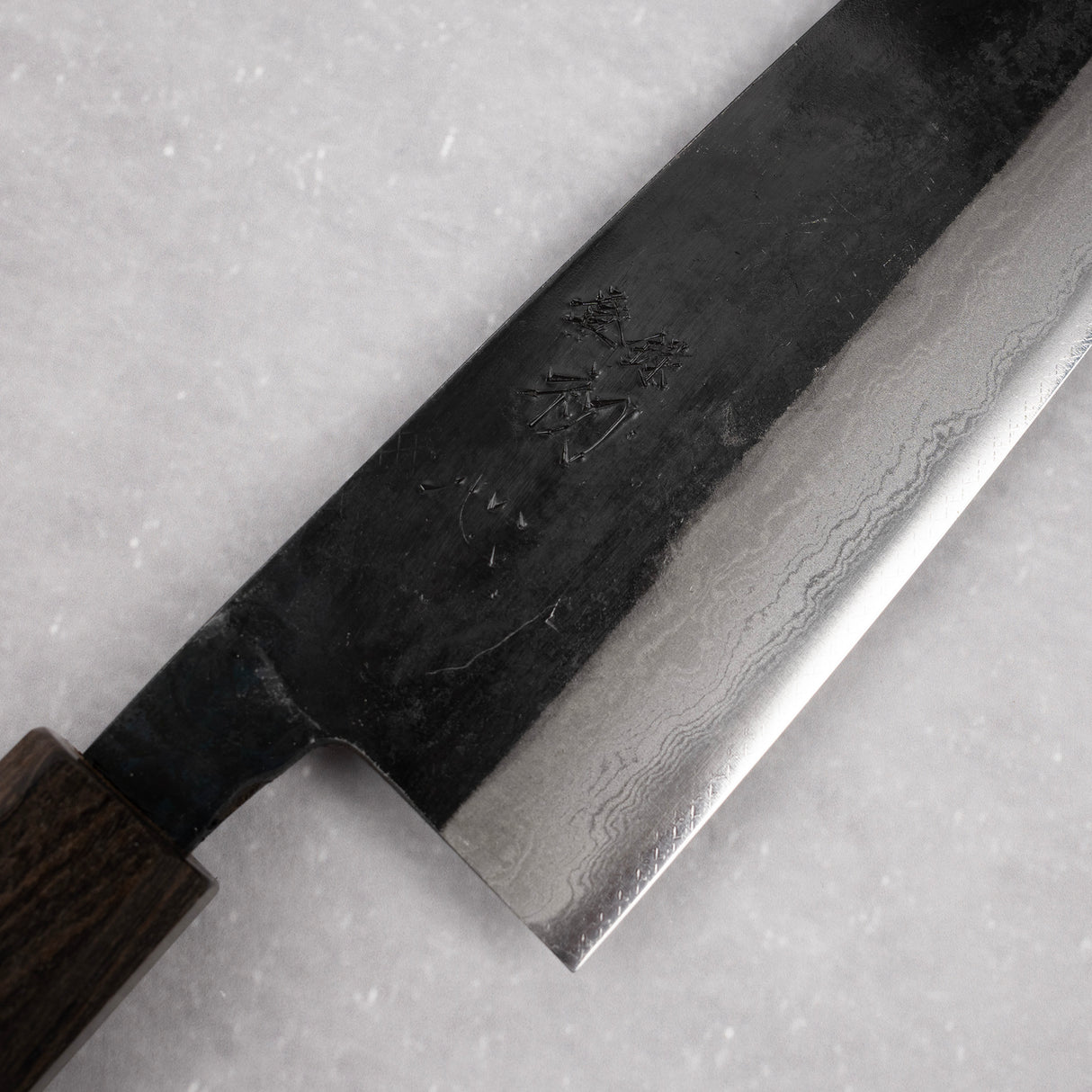 Hatsukokoro Shikkoku Blue 2 Kurouchi Damascus Santoku 165mm Ebony Handle