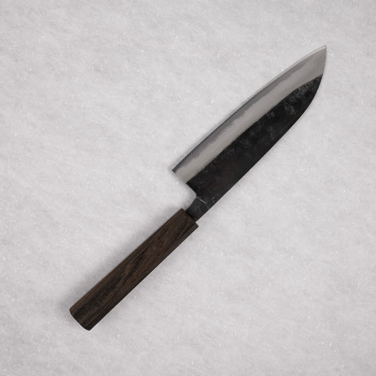 Hatsukokoro Shikkoku Blue 2 Kurouchi Damascus Santoku 165mm Ebony Handle