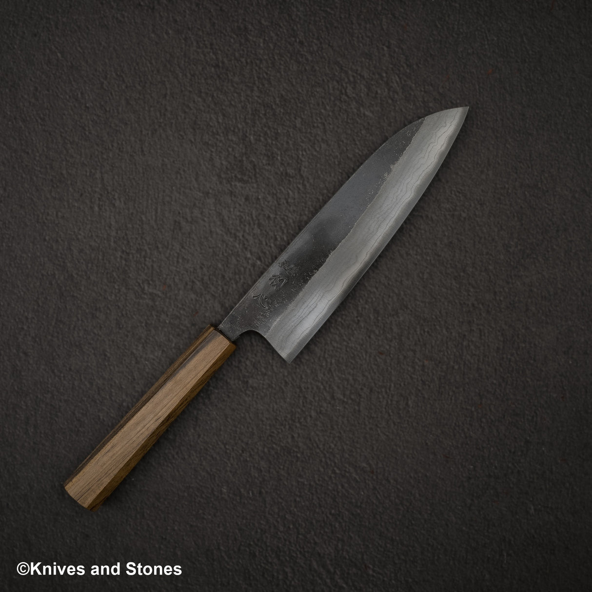 Hatsukokoro Kumokage Blue 2 Kurouchi Damascus Santoku 180mm Black Chacate