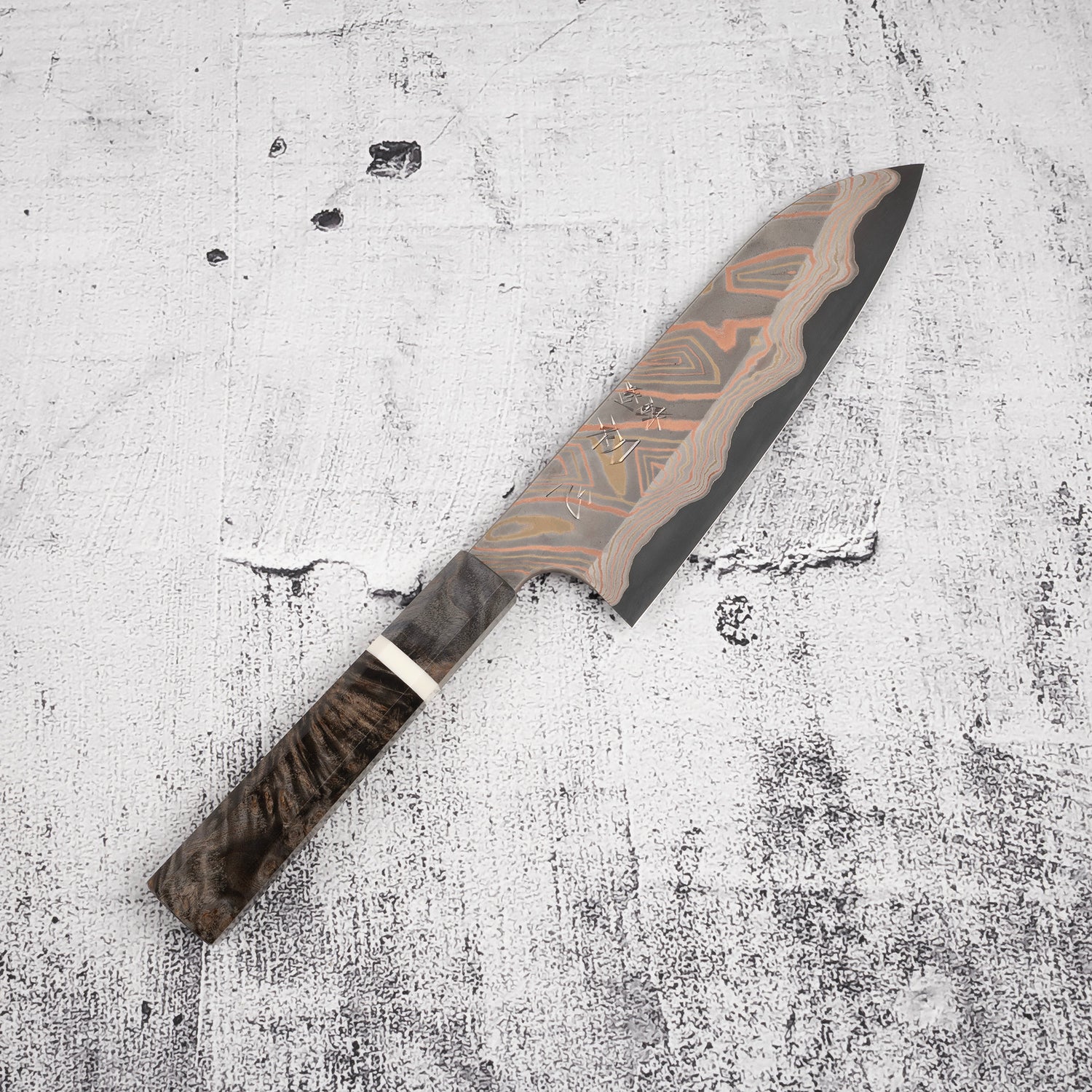 Hatsukokoro x Nigara Irodori Blue 2 Rainbow Damascus Santoku 180mm