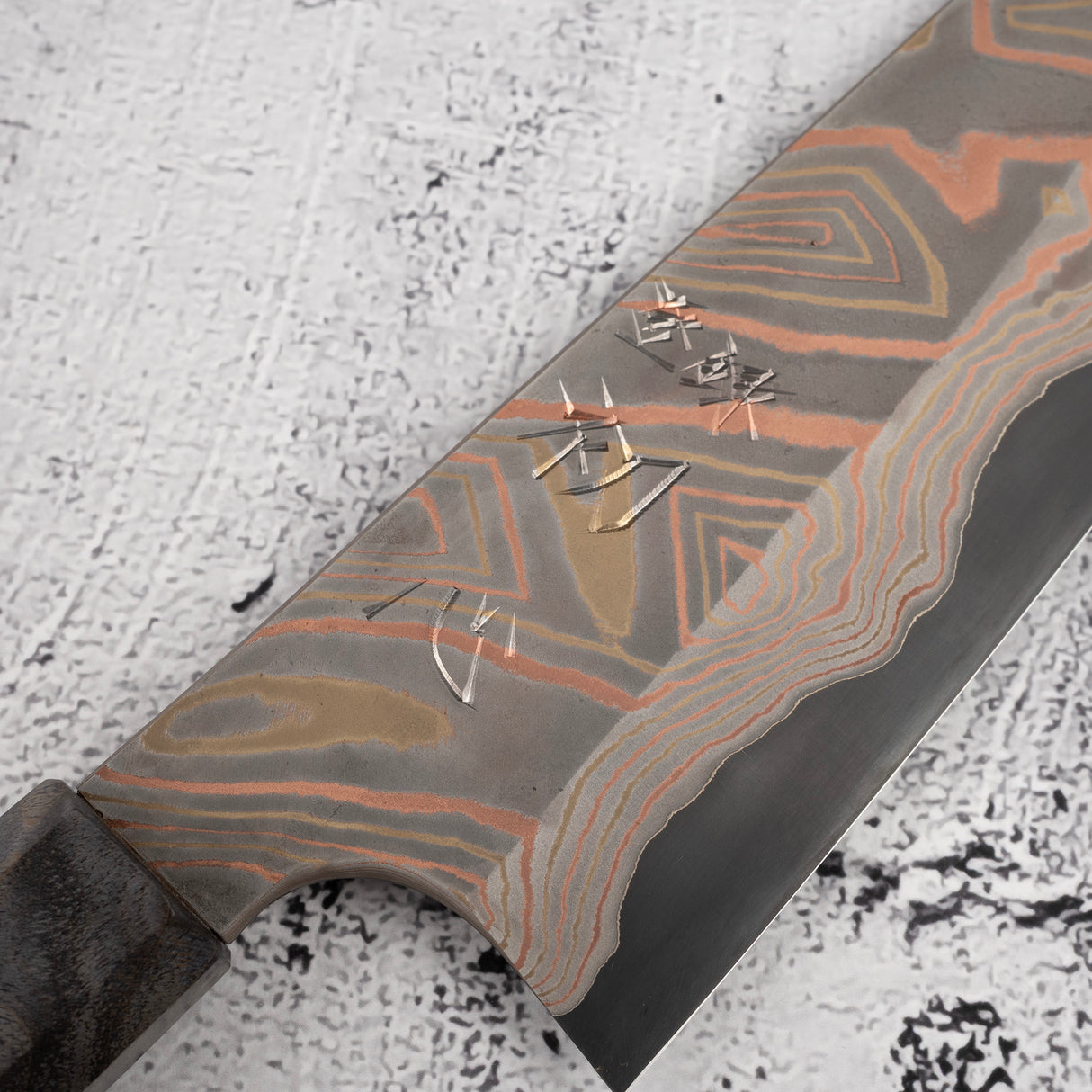 Hatsukokoro x Nigara Irodori Blue 2 Rainbow Damascus Santoku 180mm