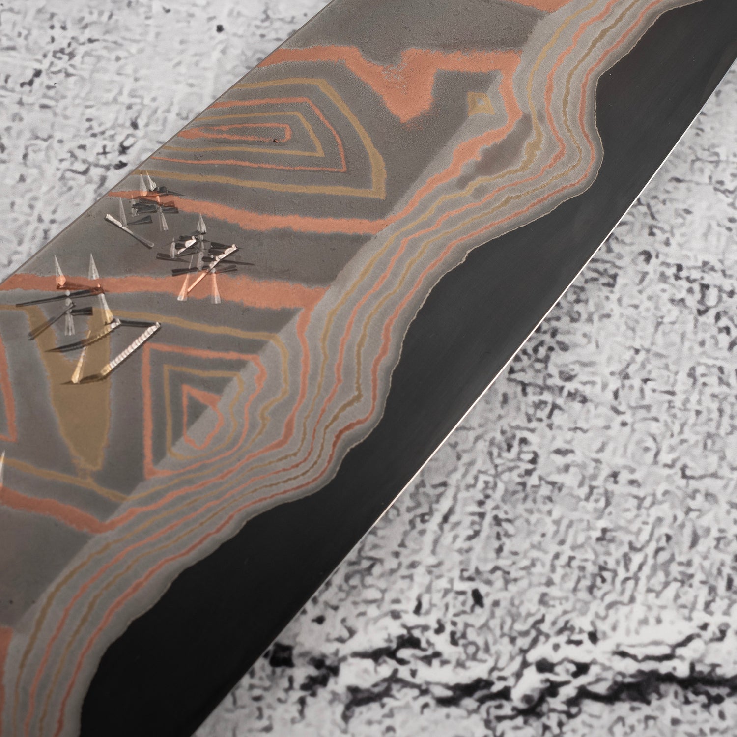 Hatsukokoro x Nigara Irodori Blue 2 Rainbow Damascus Santoku 180mm