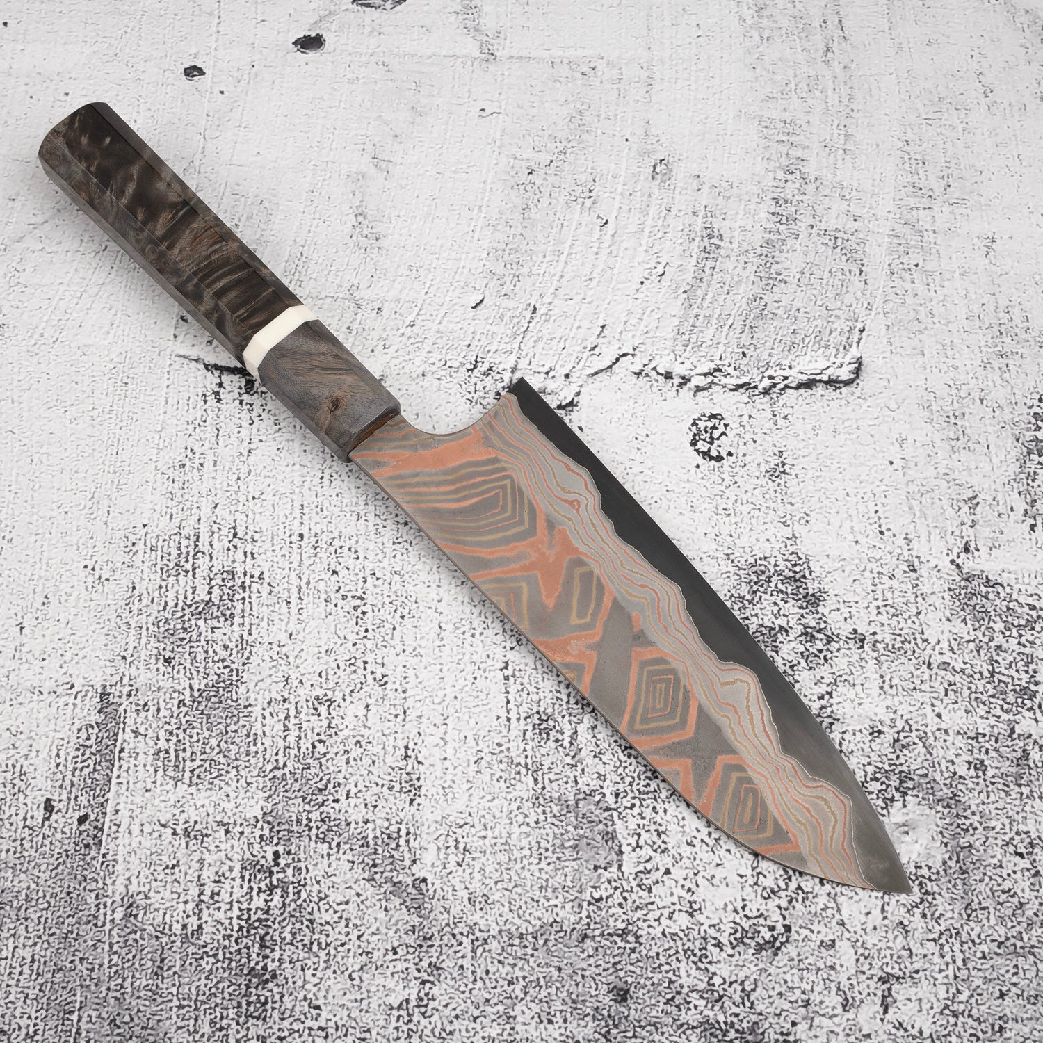 Hatsukokoro x Nigara Irodori Blue 2 Rainbow Damascus Santoku 180mm