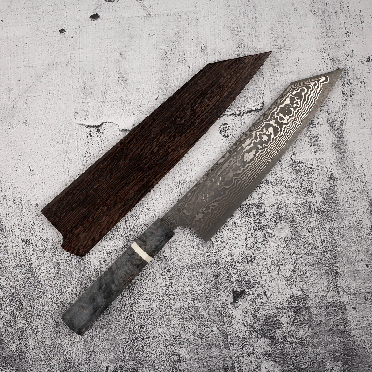 初心 x 二唐 喜特製 SLD 黑打大馬士革 K型牛刀 240mm 拋光