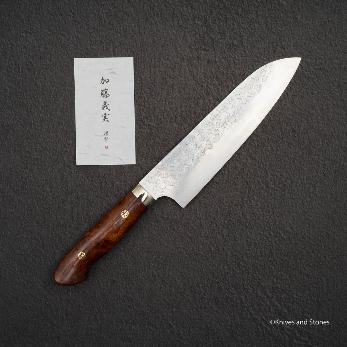 Yoshimi Kato SG2 Minamo Ktip Santoku 180mm Amboyna Burl Western SP