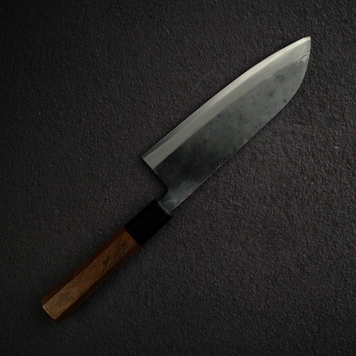 Kurogane Blue 2 Kurouchi Santoku 165mm Rosewood Handle, with Hatsukokoro Stamp