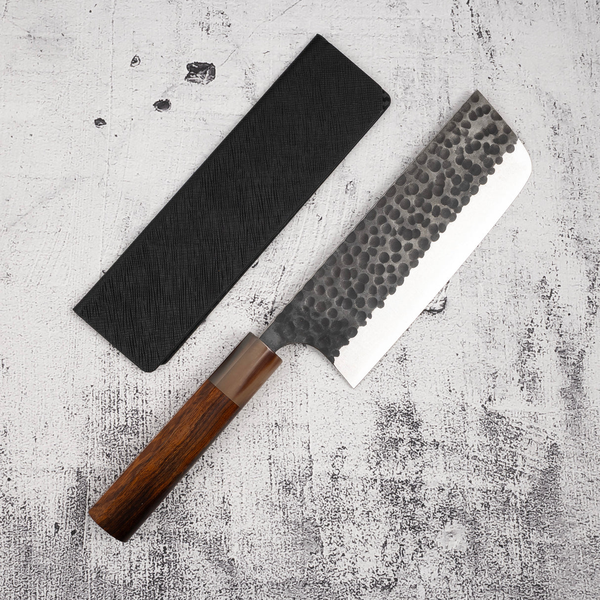 昌景小石 AS 菜刀 165mm,青鋼超級 黑打槌目 K&S 愛心型鐵木手柄