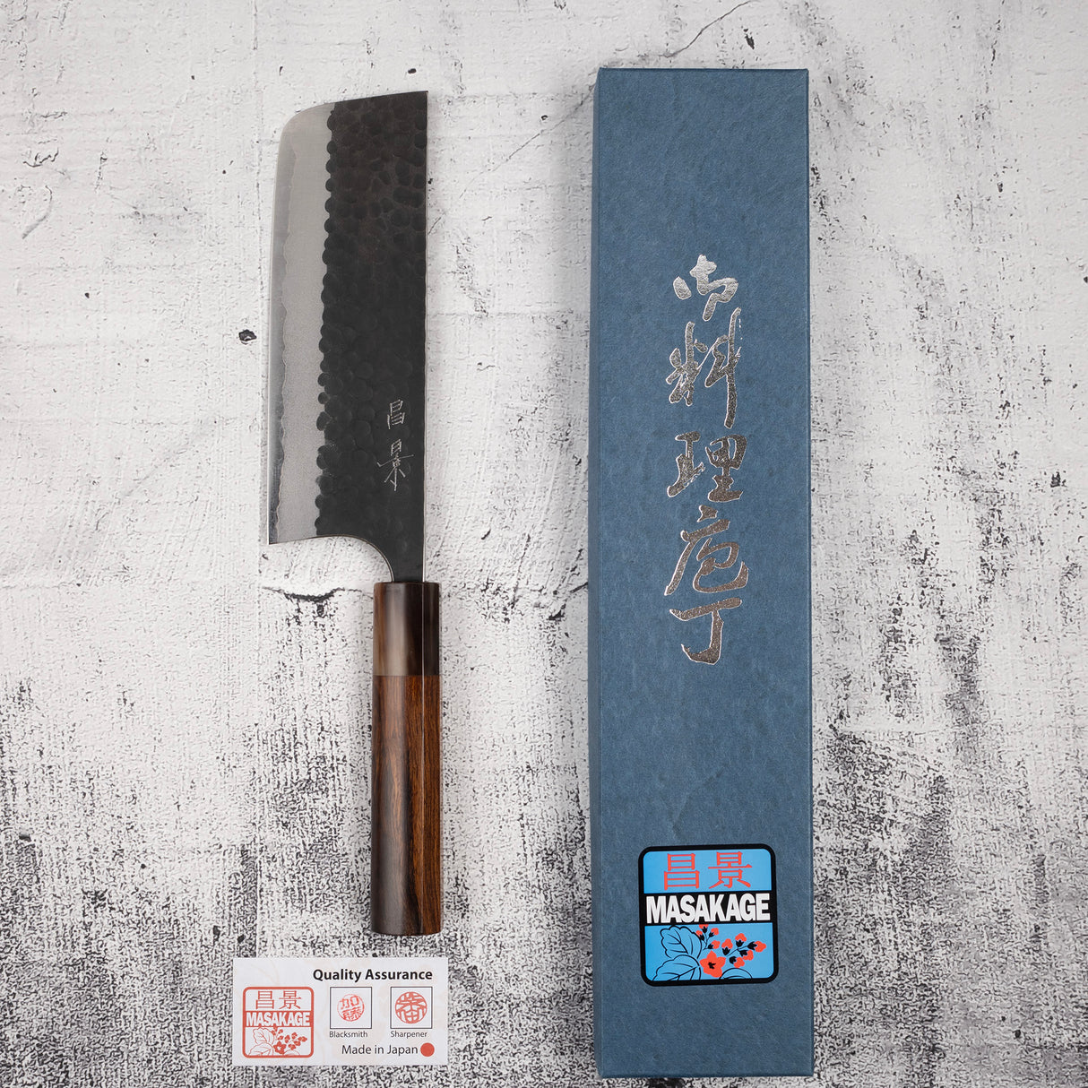 昌景小石 AS 菜刀 165mm,青鋼超級 黑打槌目 K&S 愛心型鐵木手柄