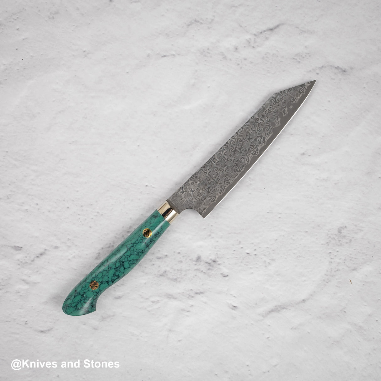 Nigara Anmon(暗紋)SG2 雨滴大馬士革 K-tip Petty 150mm 西部綠松石