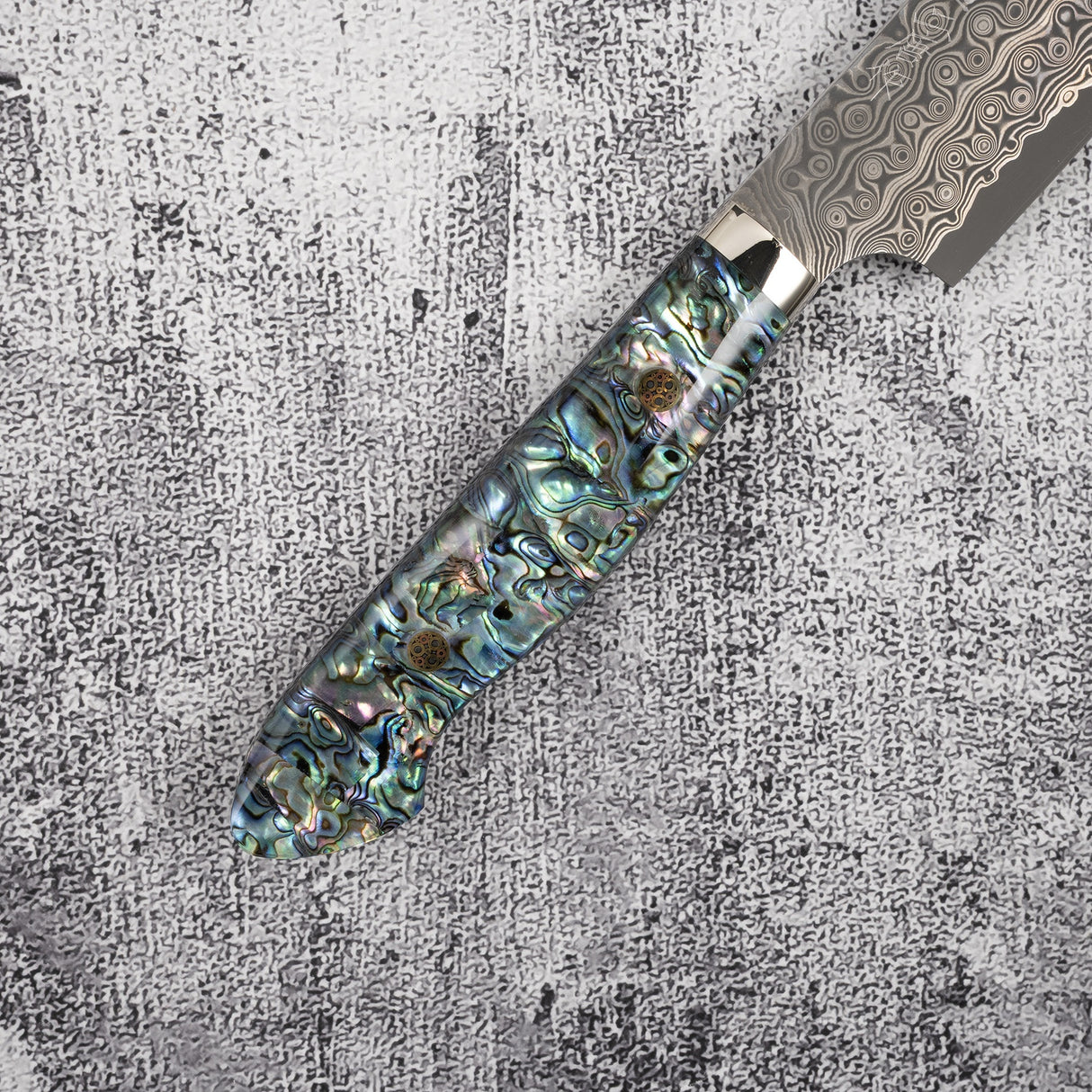 二唐 暗紋 SG2 雨滴大馬士革 牛刀尖筋引 240mm 珍珠母 西式柄