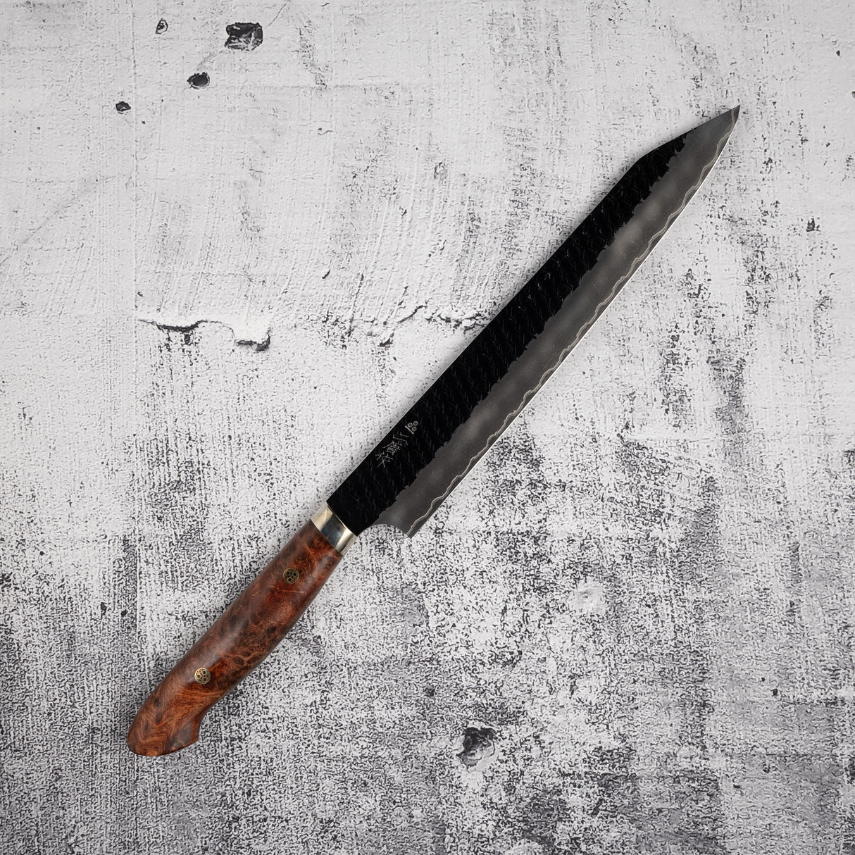 Nigara SG2 K-tip Sujihiki 255mm Tsuchime Kurouchi Amboyna Western