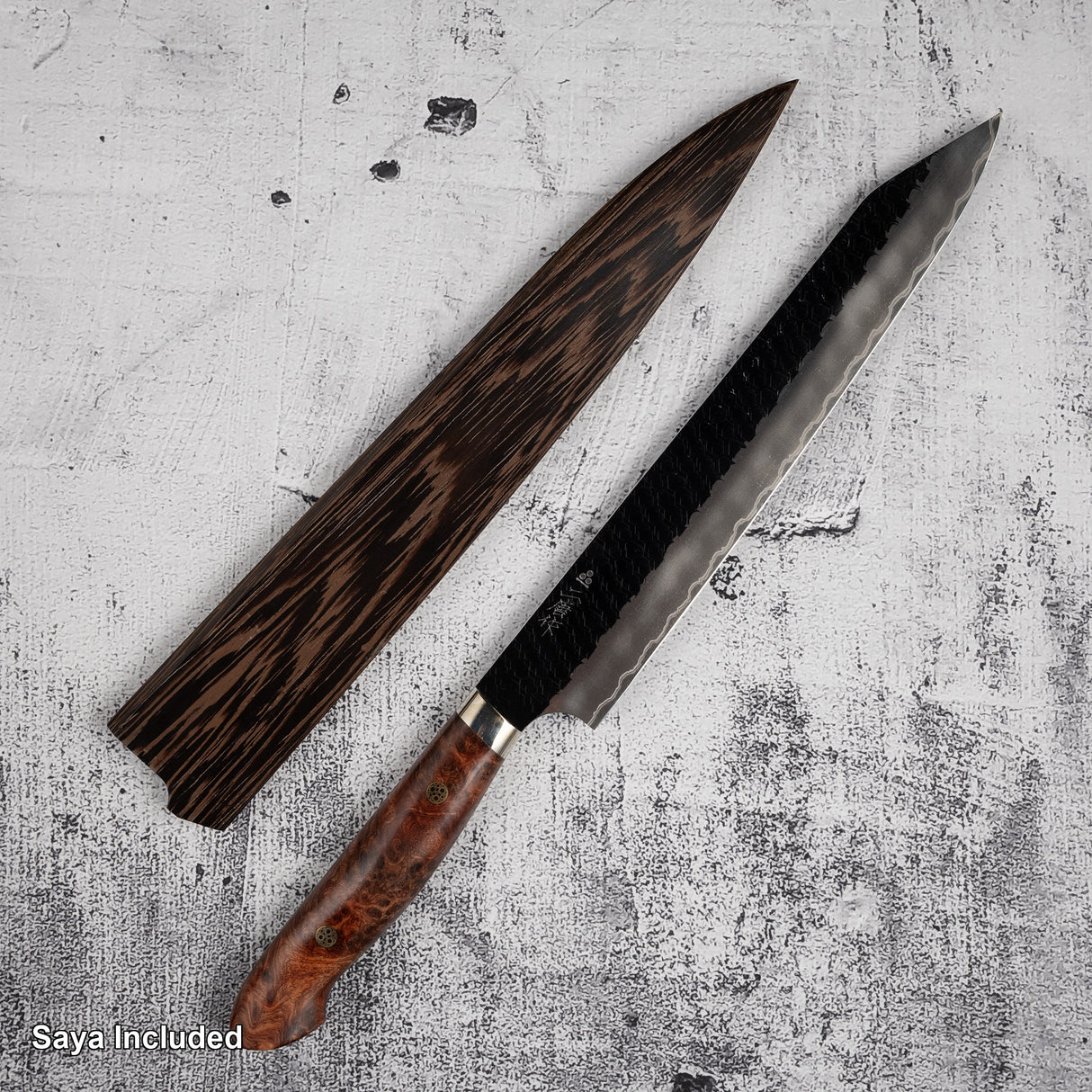 Nigara SG2 K-tip Sujihiki 255mm Tsuchime Kurouchi Amboyna Western