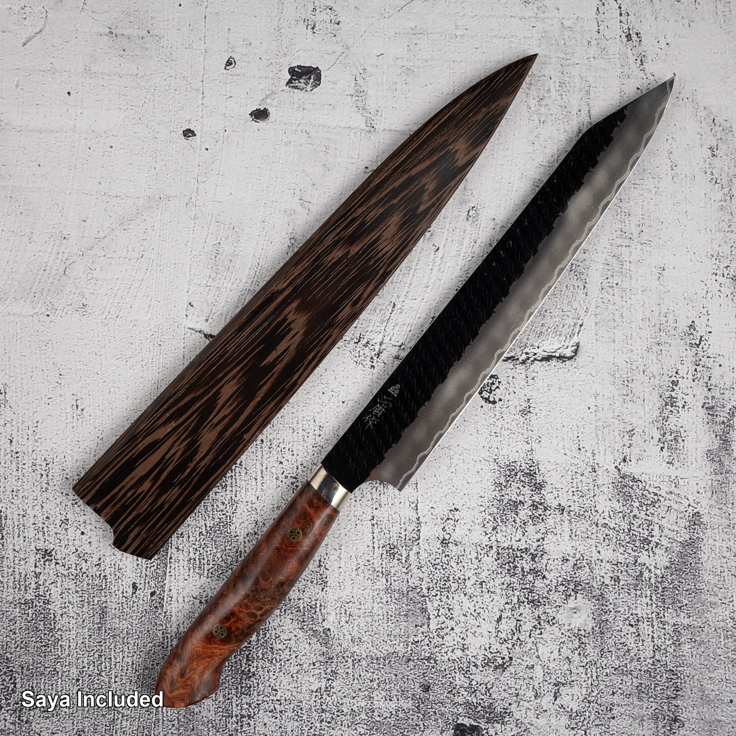 Nigara SG2 K-tip Sujihiki 255mm Tsuchime Kurouchi Amboyna Western