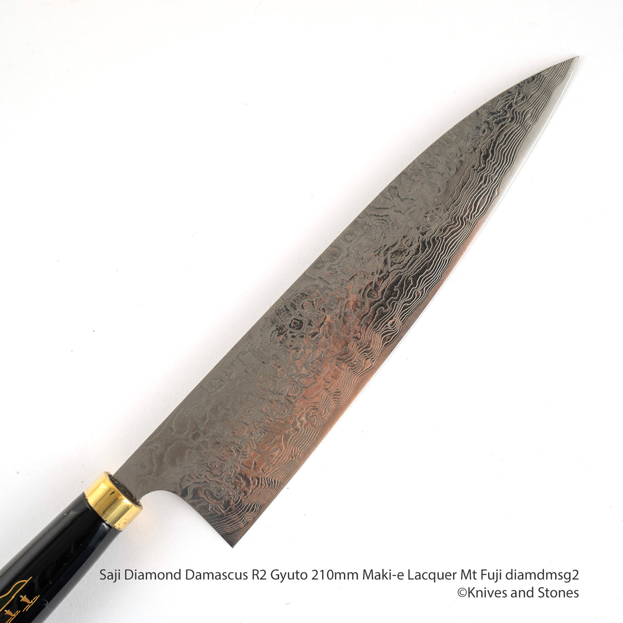 Saji R2 鑽石大馬士革牛刀 210 毫米,富士山蒔繪漆 Saya 和手柄套裝