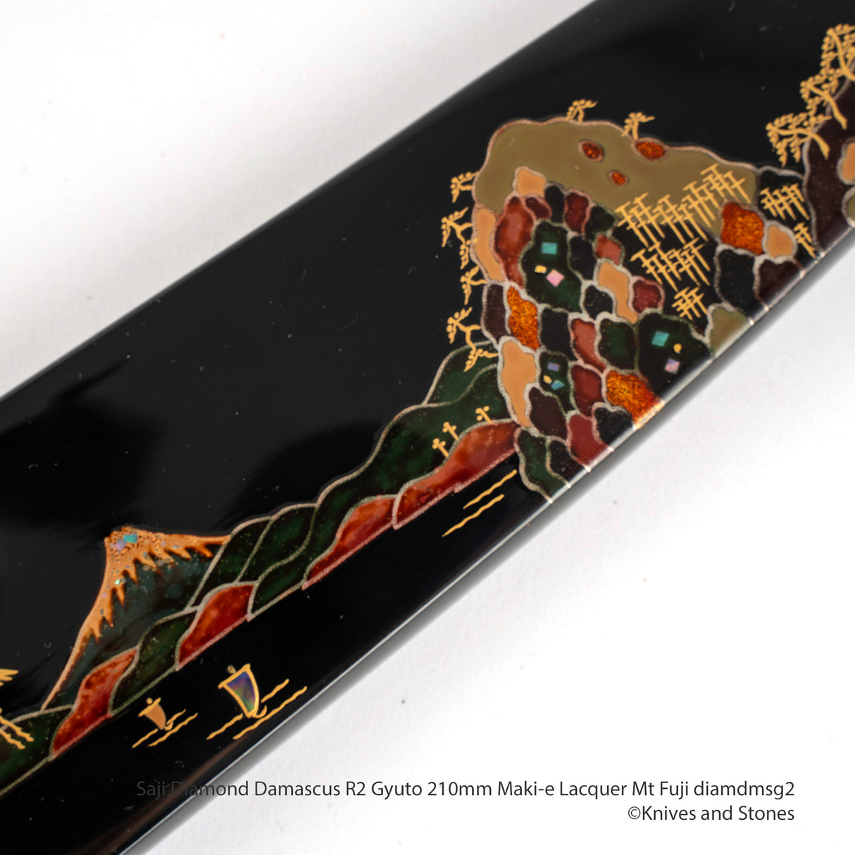 Saji R2 鑽石大馬士革牛刀 210 毫米,富士山蒔繪漆 Saya 和手柄套裝